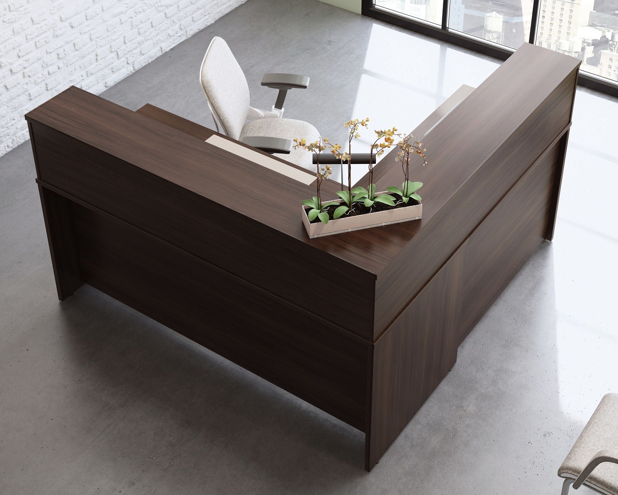 Reception Desktop Hutch in Noble Elm