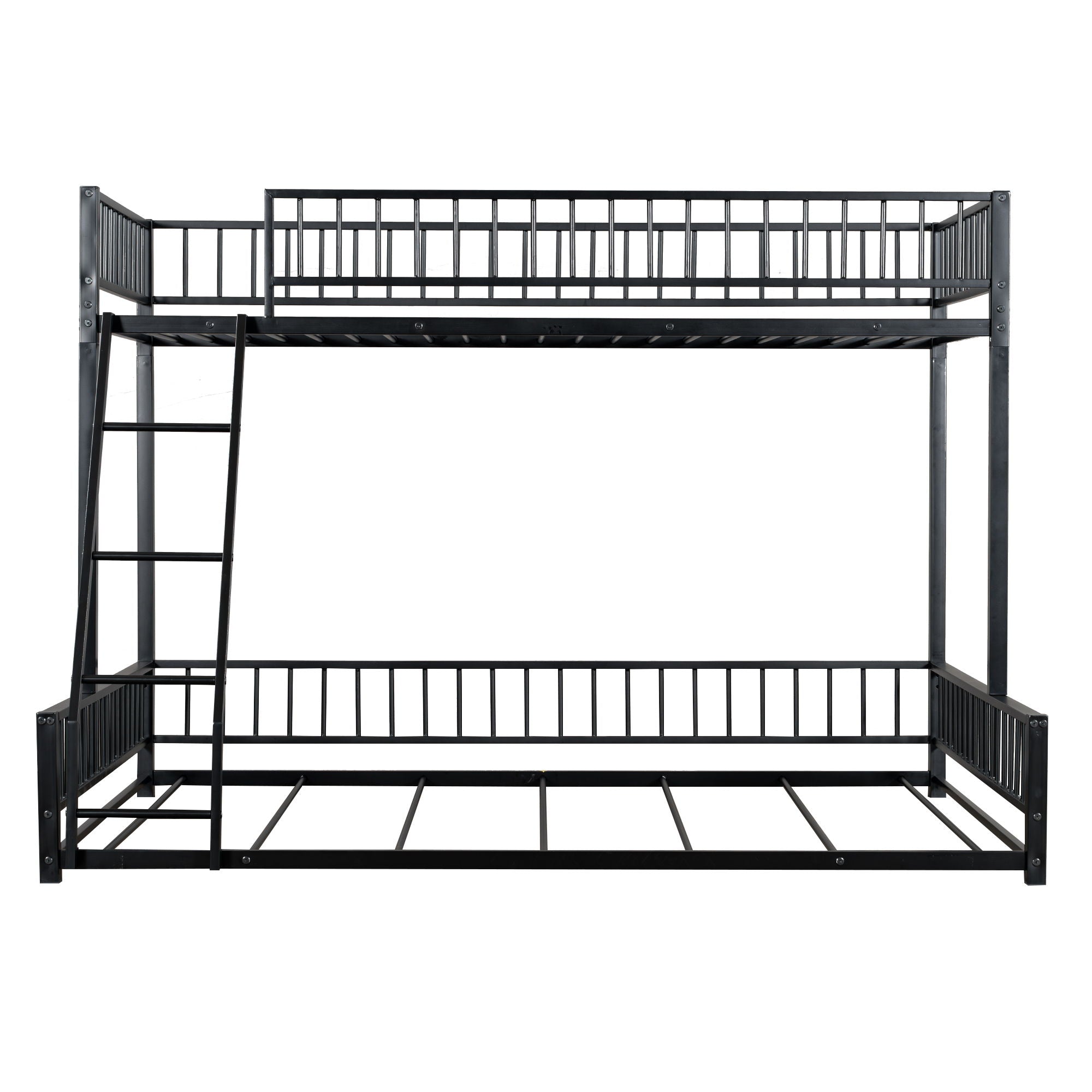 Bunk Bed Frame With Ladder And Safety Guardrails