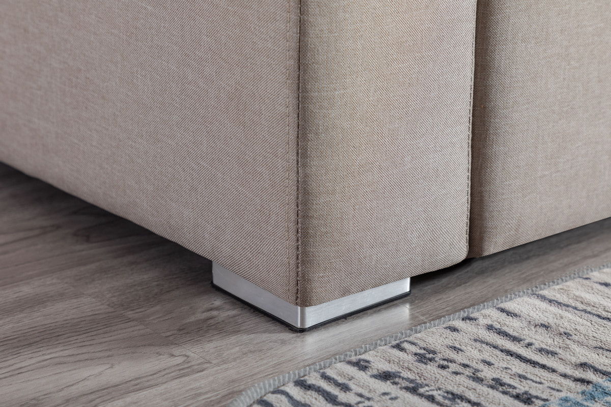 Nolan 106"W Beige Linen Fabric 6Pc Reversible Sectional Sofa with a USB, Charging Ports, Cupholders, Storage Console Table and Pillows and Interchangeable Legs