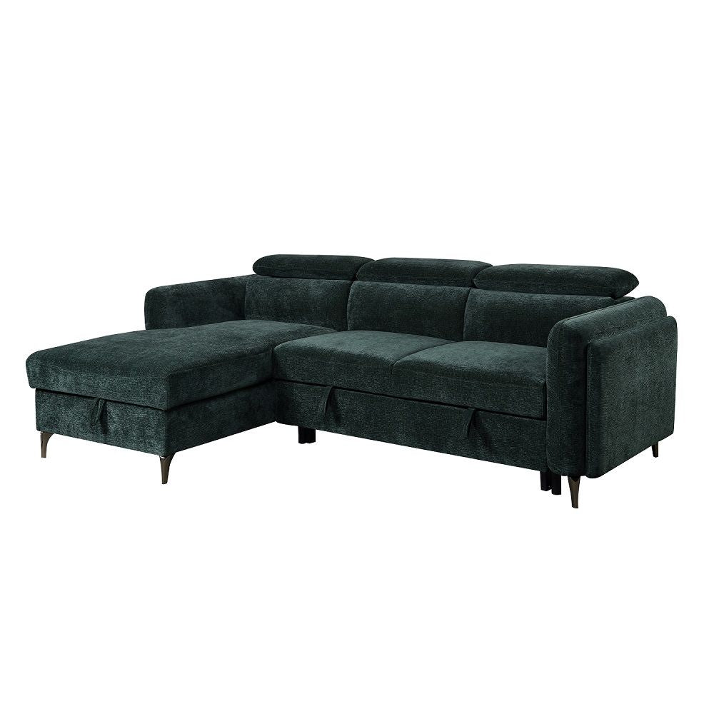 ACME Zadok - Sectional Sofa With Sleeper & Storage - Green | Meri Furniture