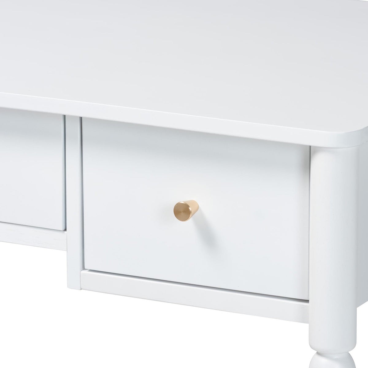Lucera Bobbin Writing Desk - 3-Drawer Home Office Desk with Spindle Frame, White