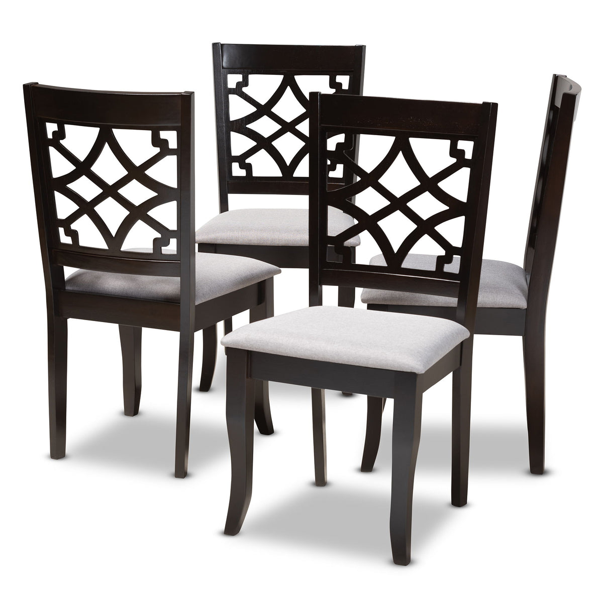 Mael Modern and Contemporary Grey Fabric Upholstered Espresso Brown Finished Wood Dining Chair Set of 4