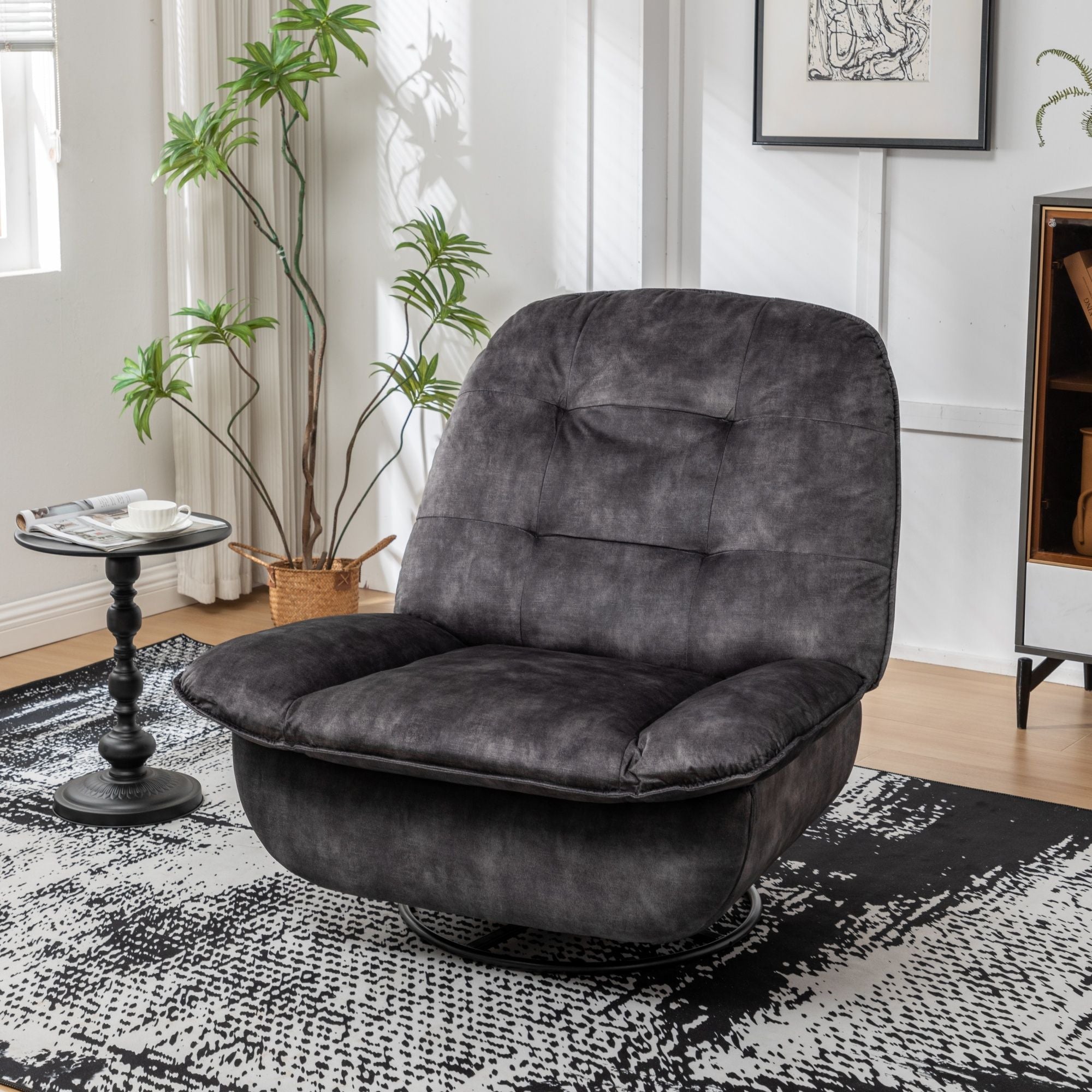 Modern Swivel Gliding Recliner Chair With Rocking Function And Phone Holder, Large Comfortable