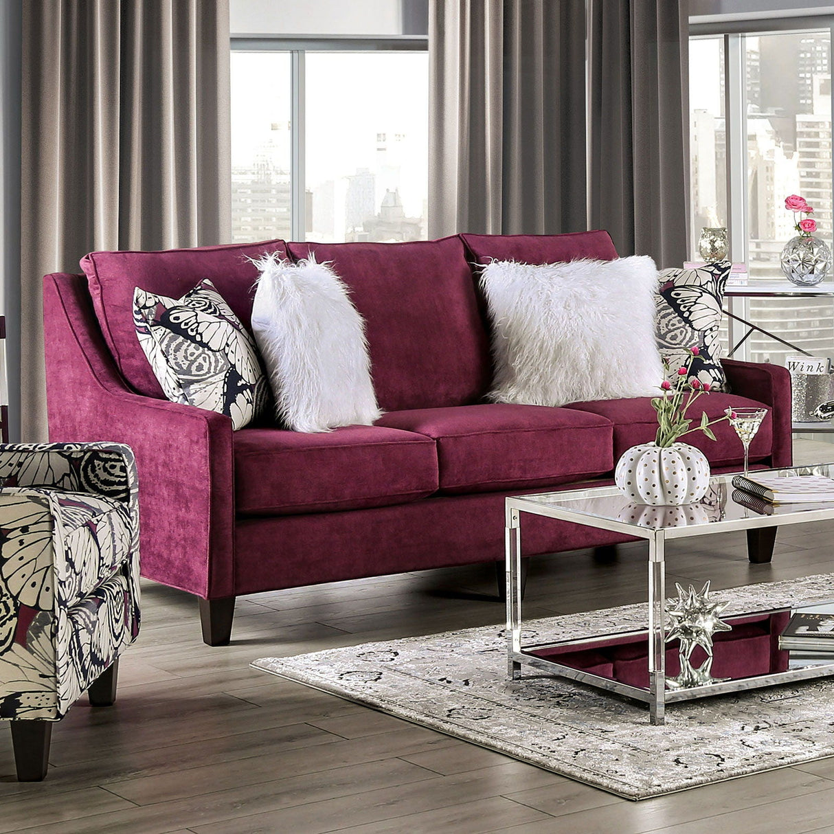 Furniture of America Jillian - Sofa - Plum / Ivory / White | Meri Furniture