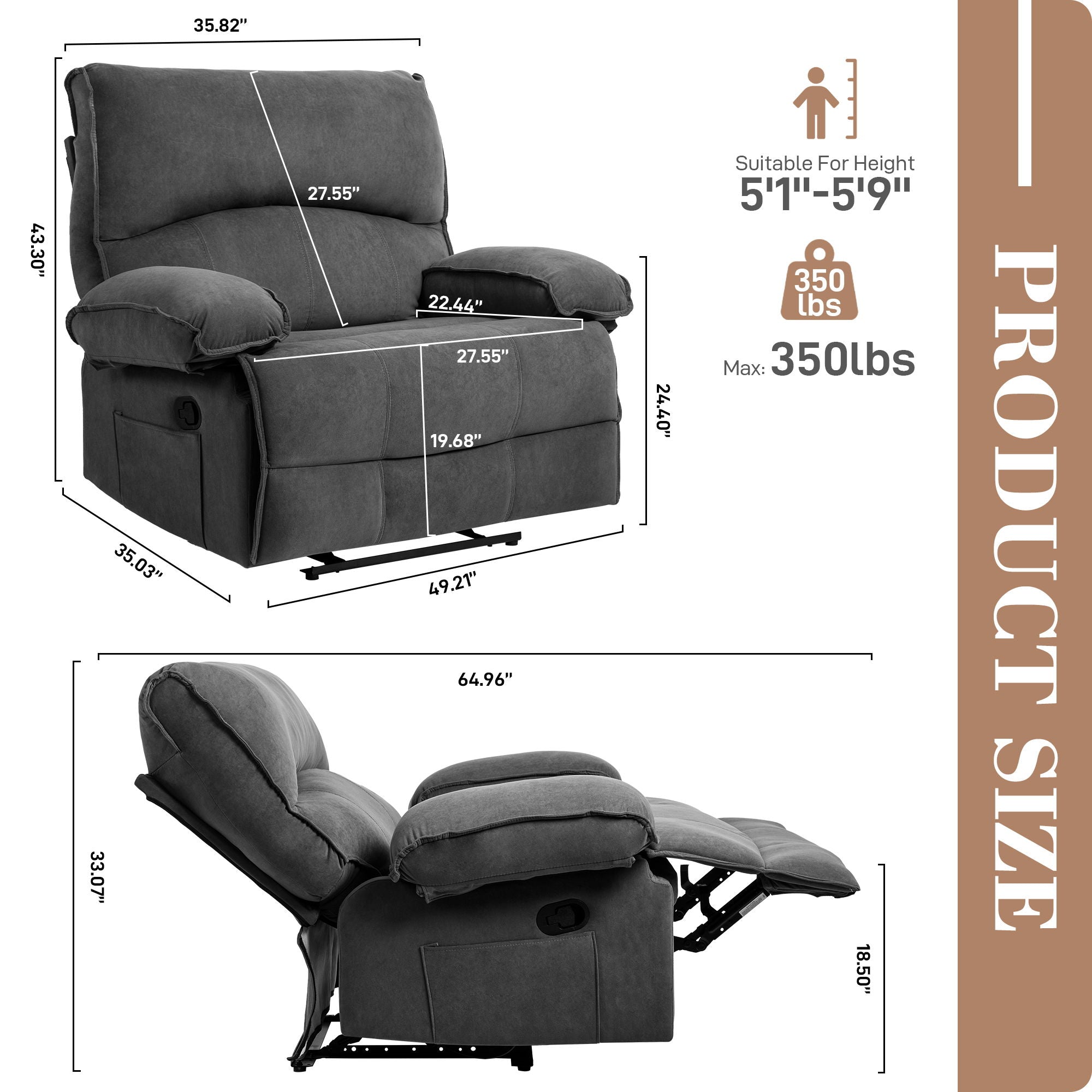 Oversized Manual Recliner Chair Sofa For Living Room