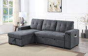 Toby 95"W Gray Woven Fabric Reversible Sleeper Sectional Sofa with Storage Chaise Cup Holder Charging Ports and Pockets
