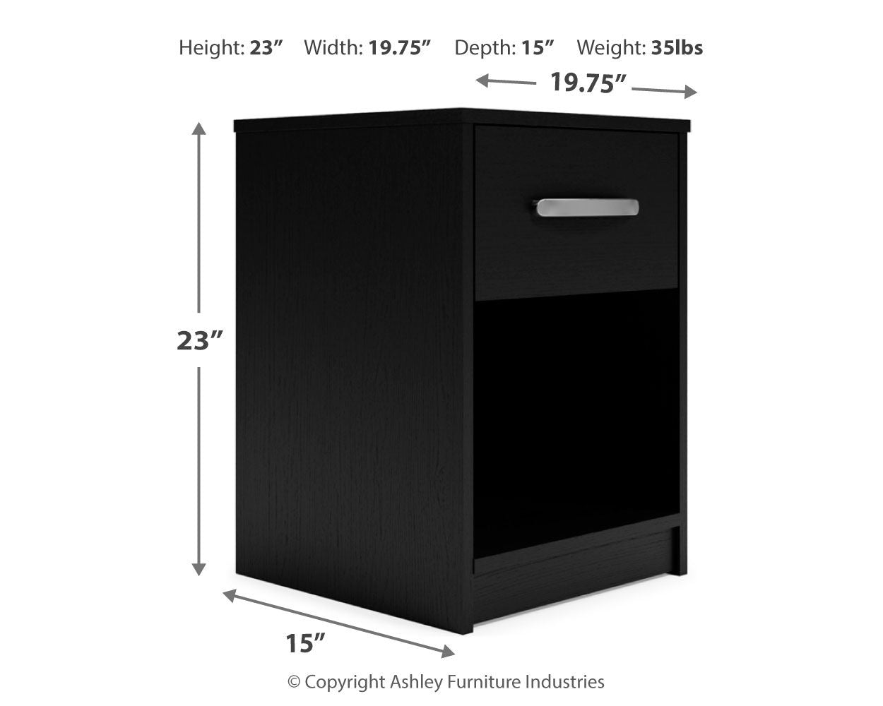 Signature Design by Ashley® Finch - Black - One Drawer Night Stand - 23" Height | Meri Furniture