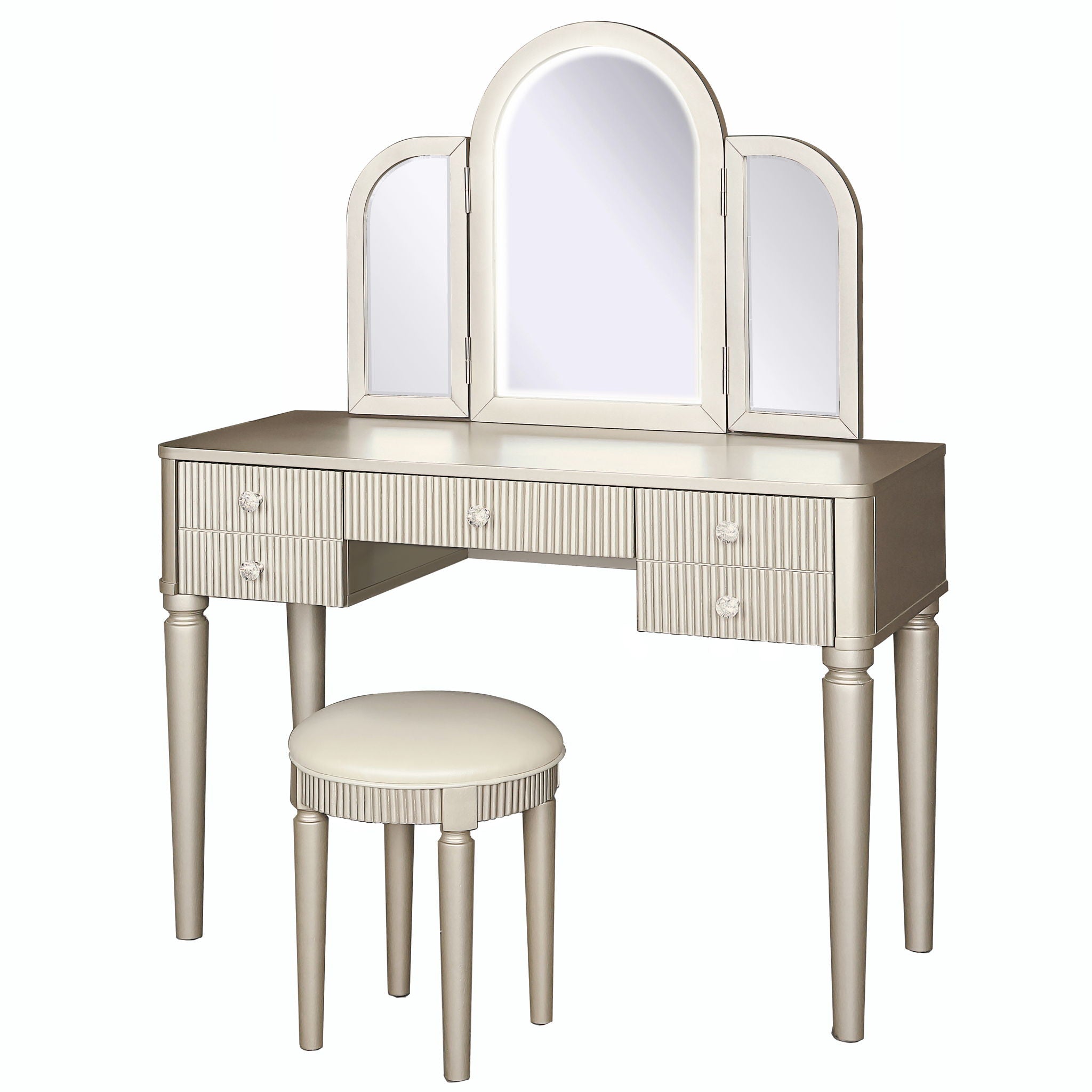 Mirrored Makeup Vanity Table Set With Adjustable Lighting And Storage