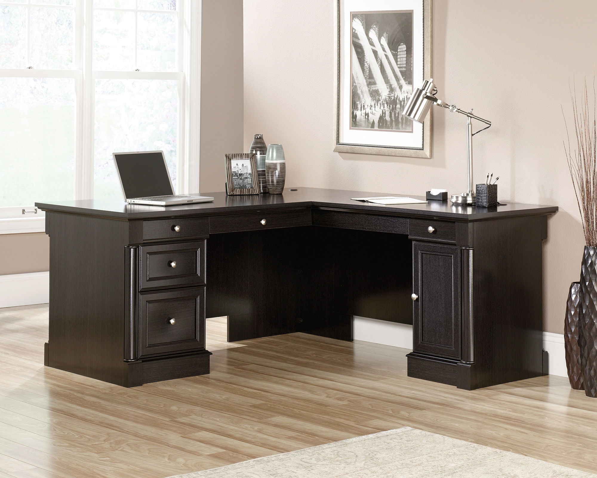 L-Shaped Home Office Desk in Wind Oak