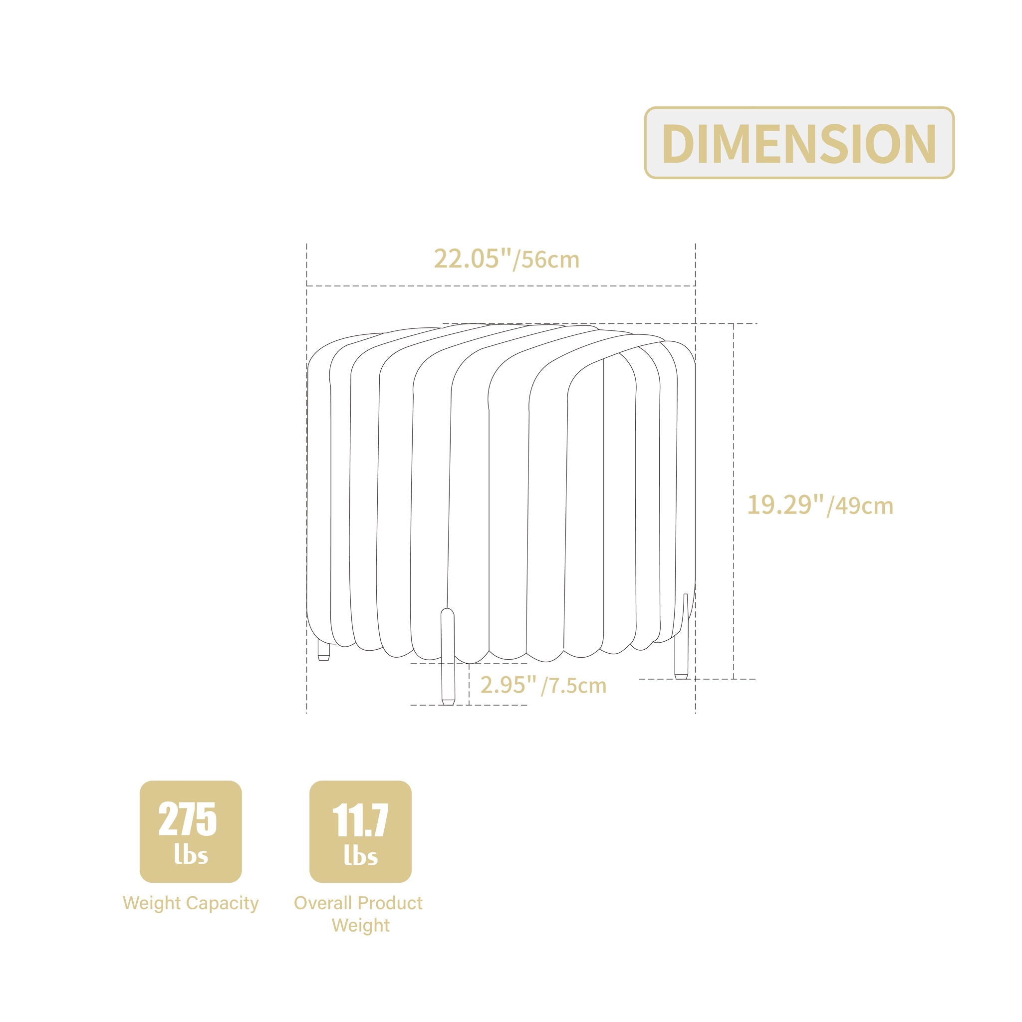 Wide Upholstered Round Pouf Ottoman Foot Rest