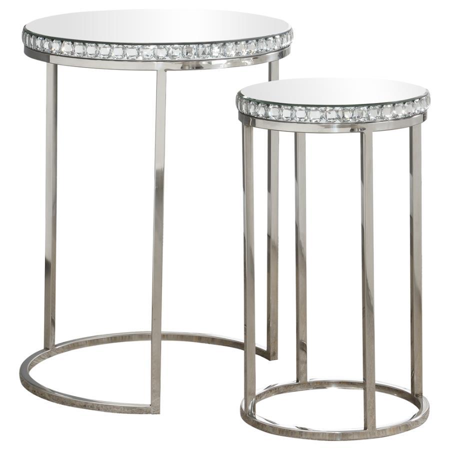 Coaster Fine Furniture Addison - 2-Piece Round Mirror Top Nesting Tables - Silver | Meri Furniture