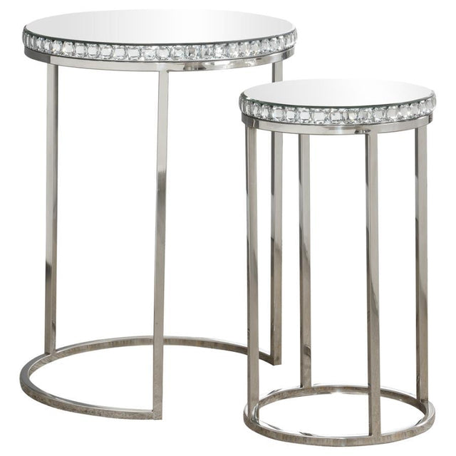 Coaster Fine Furniture Addison - 2-Piece Round Mirror Top Nesting Tables - Silver | Meri Furniture