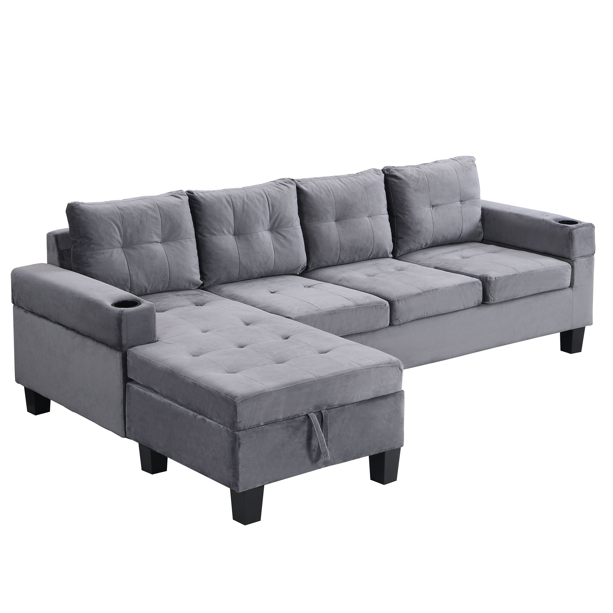 Modern Sectional Sofa Set With L Shape Chaise Lounge And Storage