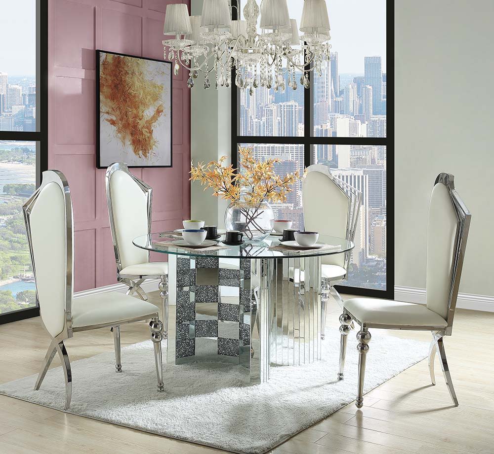 ACME Noralie - Dining Table - Mirrored - 30" | Meri Furniture