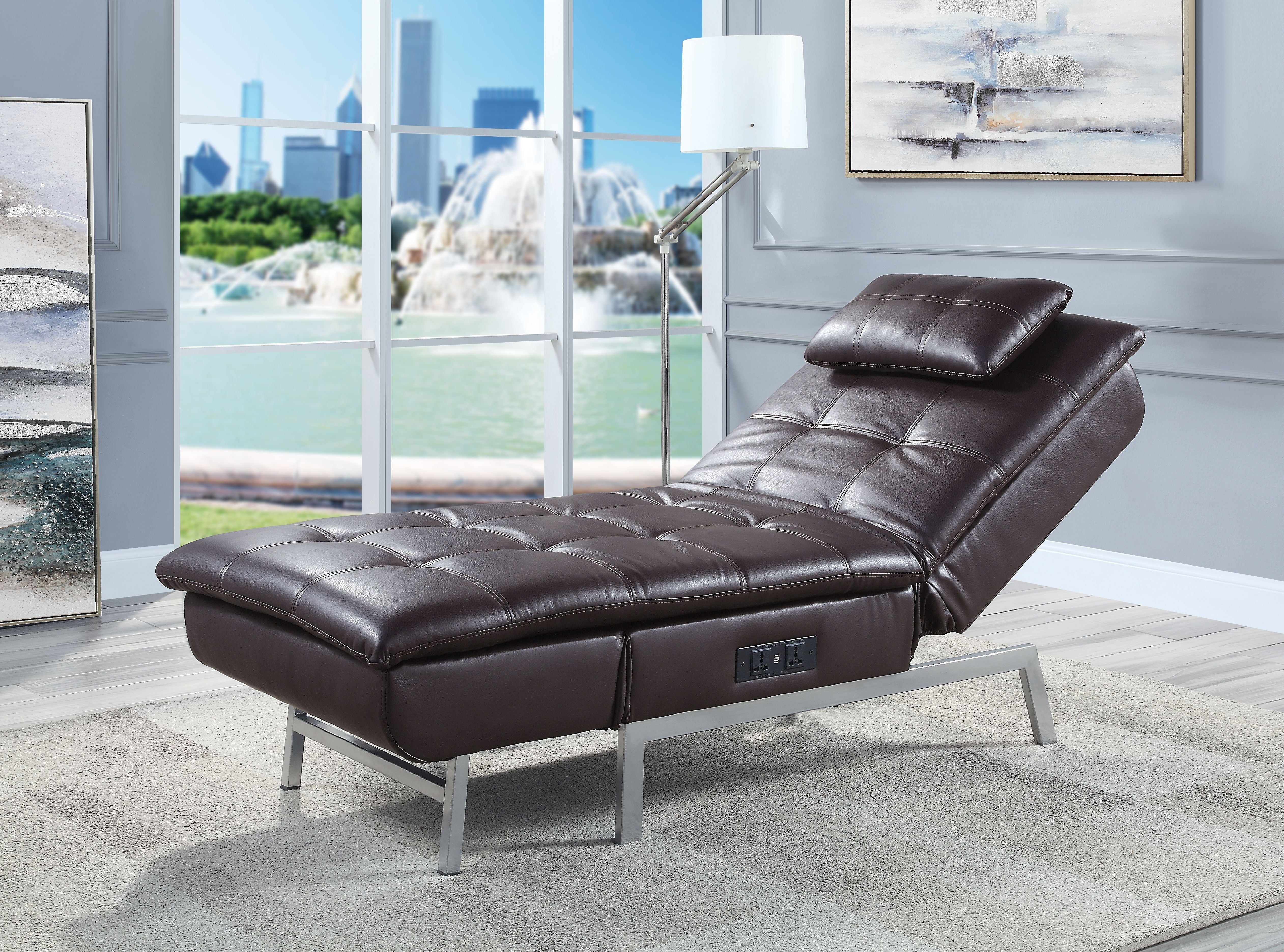 ACME Padilla - Chaise - Brown Fabric | Meri Furniture