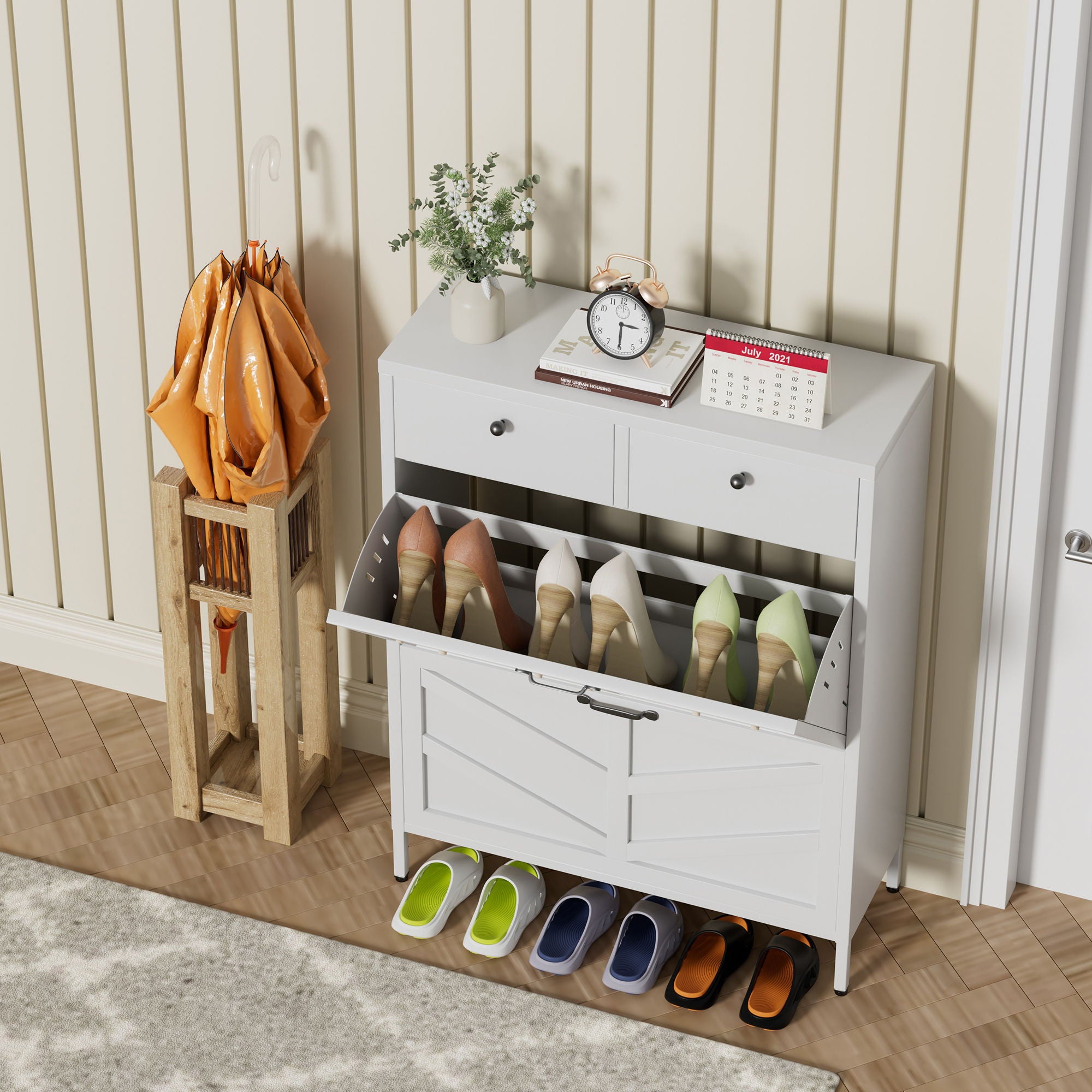 Shoe Cabinet With Flip Drawers