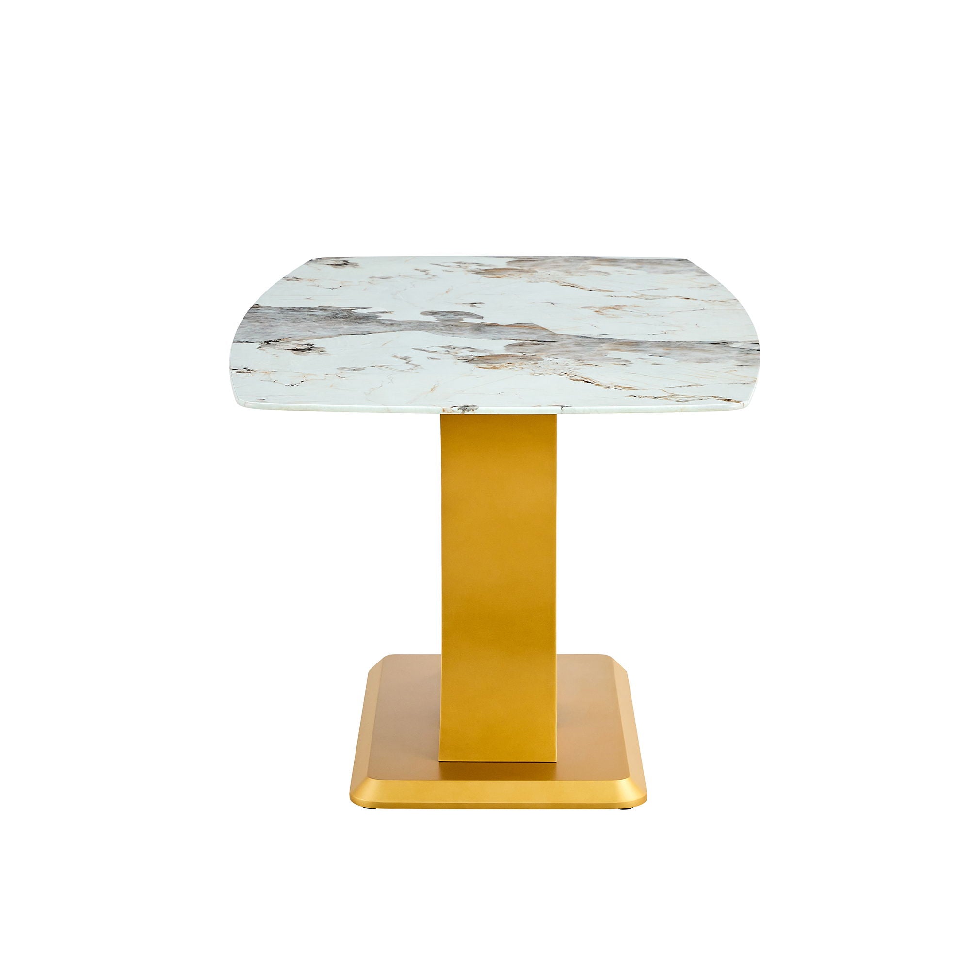 Modern Minimalist Dining Table With Imitation Marbled Glass Top And Legs For Kitchen And Living Room - Gold