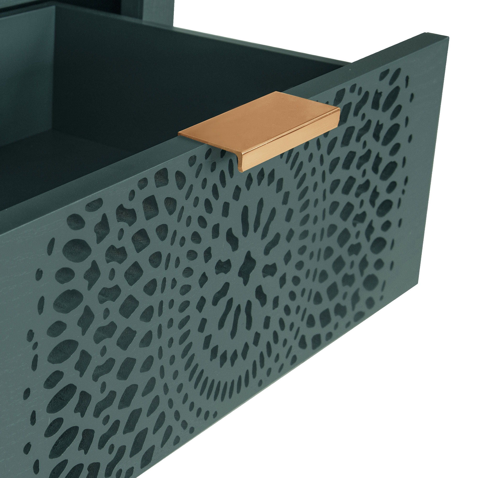 Hollow Carved 3 Drawer Dresser With Metal Handles, Storage Chest For Living Room Or Bedroom - Blackish Green