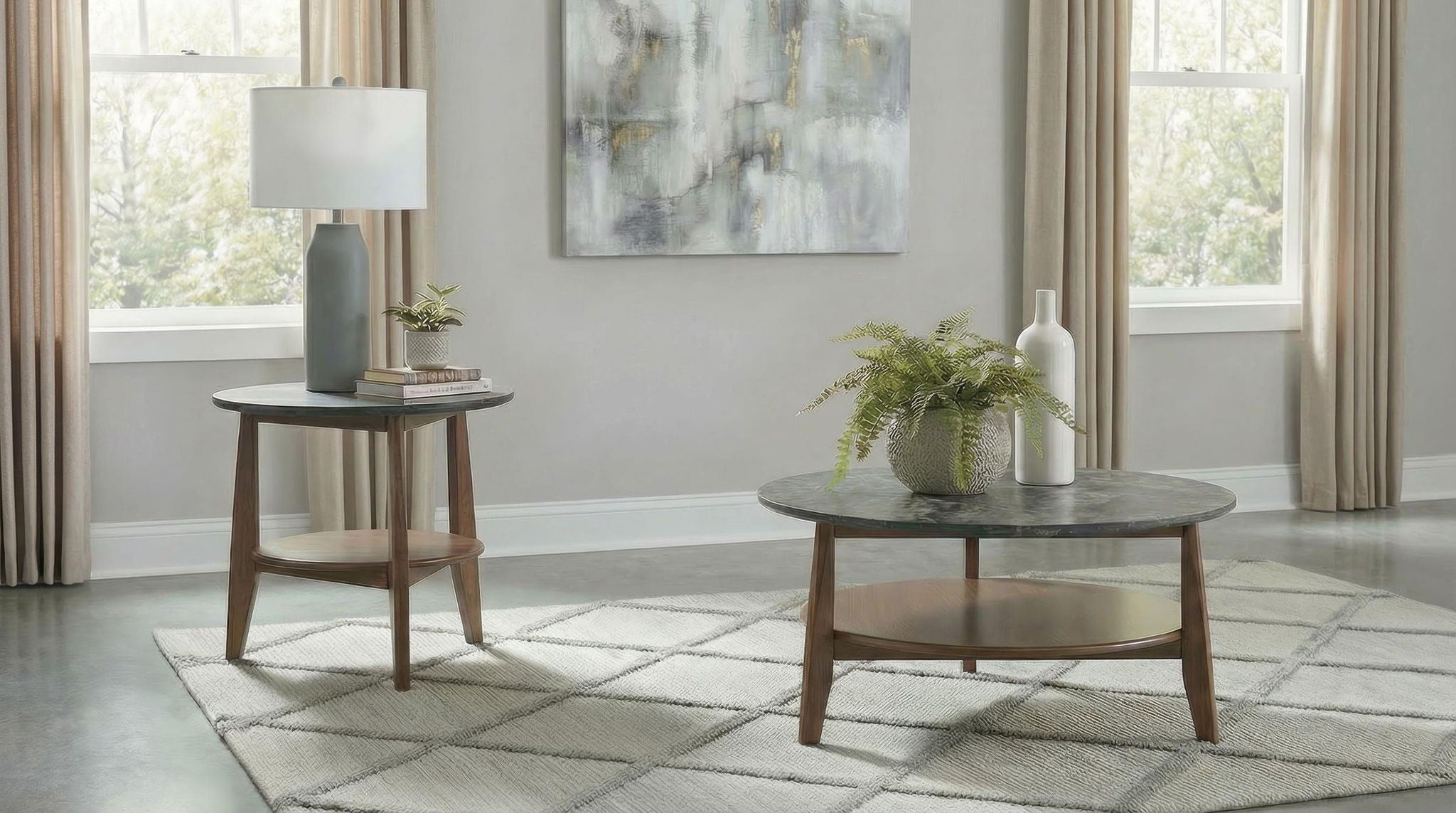 Bradley Round SmartTop Cocktail Coffee Table Smokey Grey and Brown