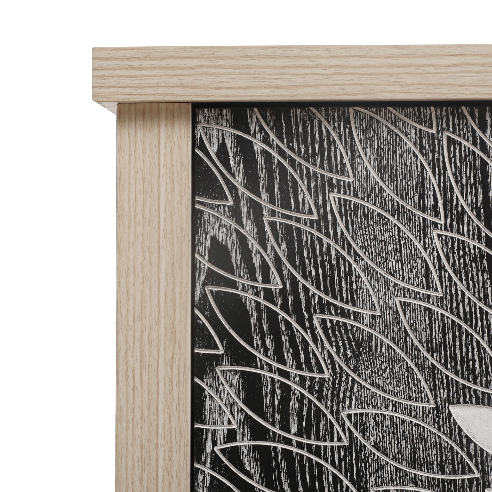 2 Door Carved Storage Cabinet With Adjustable Shelf, Accent Furniture