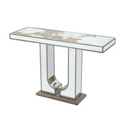 Rectangular Console Table With Elegant Floral Design And Mirrored - Silver Multi