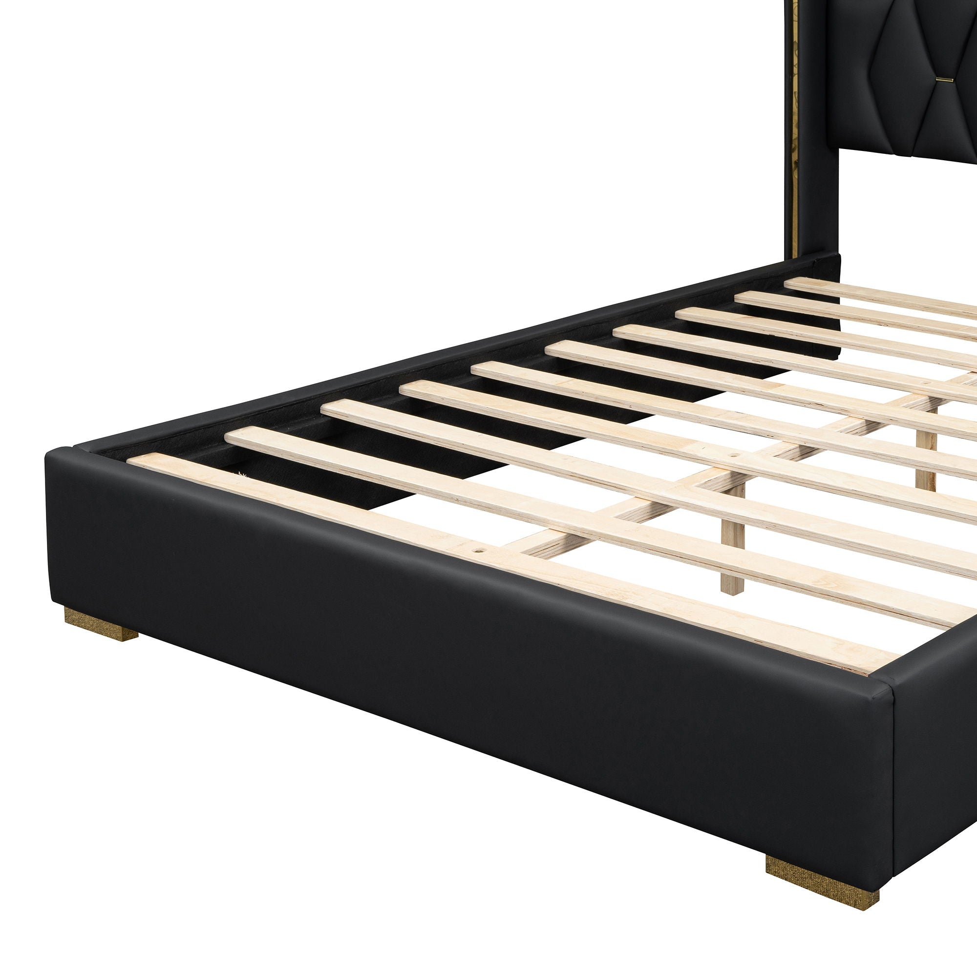 Upholstered Platform Bed With Strips - Black