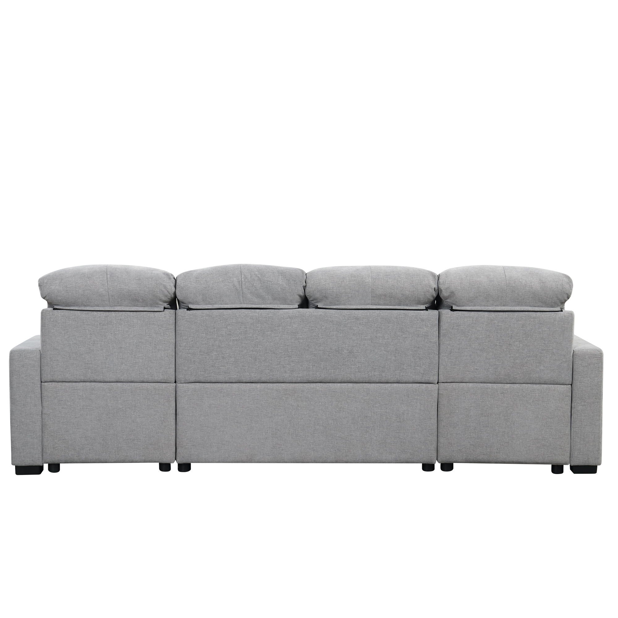 Oversized U-Shaped Versatile Sectional, Pull-Out Sofa Bed With Double Storage Chaise Lounges And 2 USB Ports For Living Room