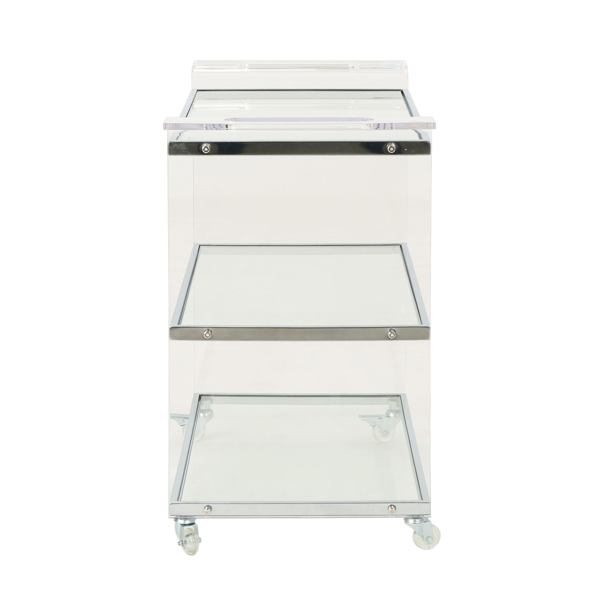 Elegant Acrylic Bar Cart With Tempered Glass Shelves And Rattan Metal Frame - Clear