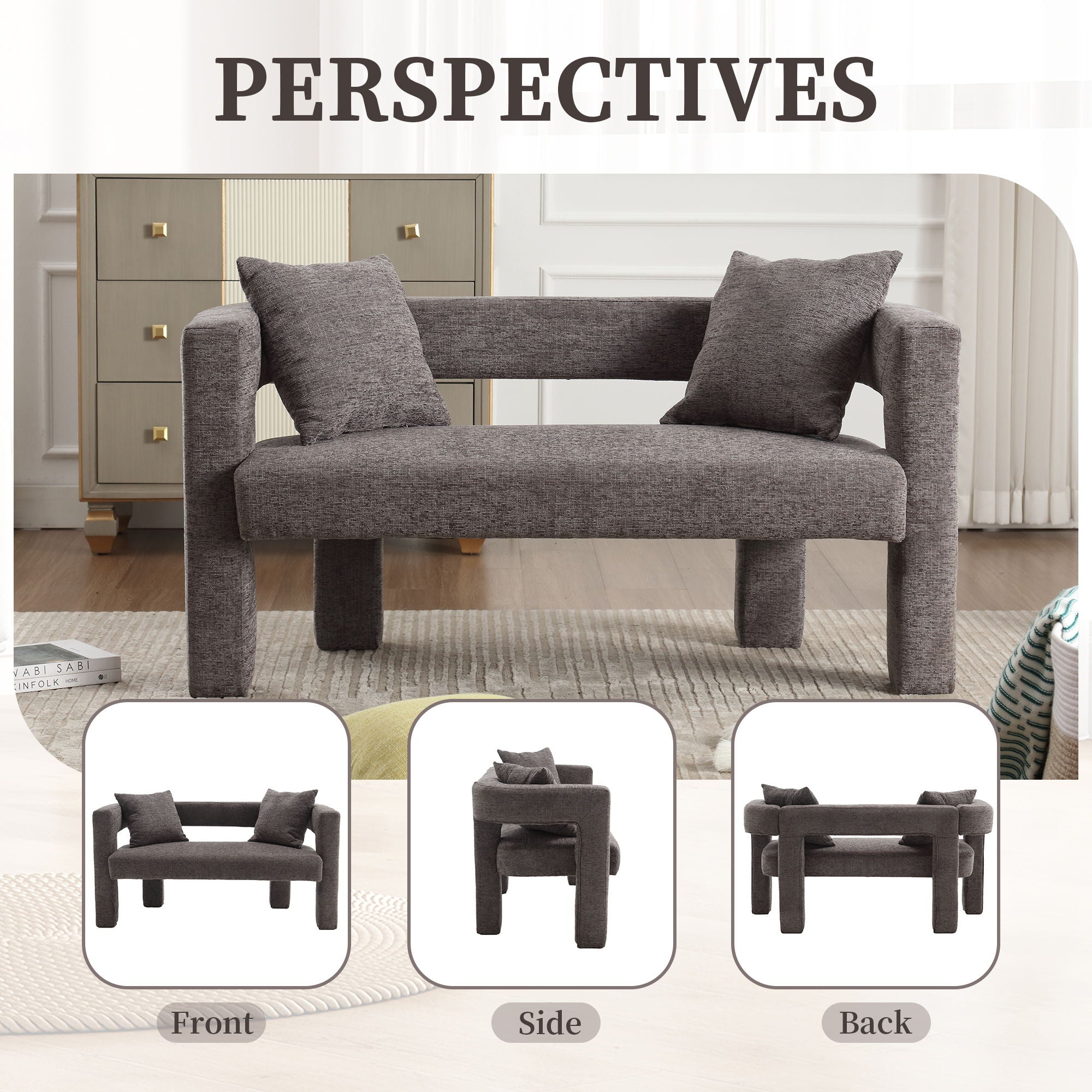 Modern Chenille Loveseat Sofa, Comfy Upholstered 2 Seater