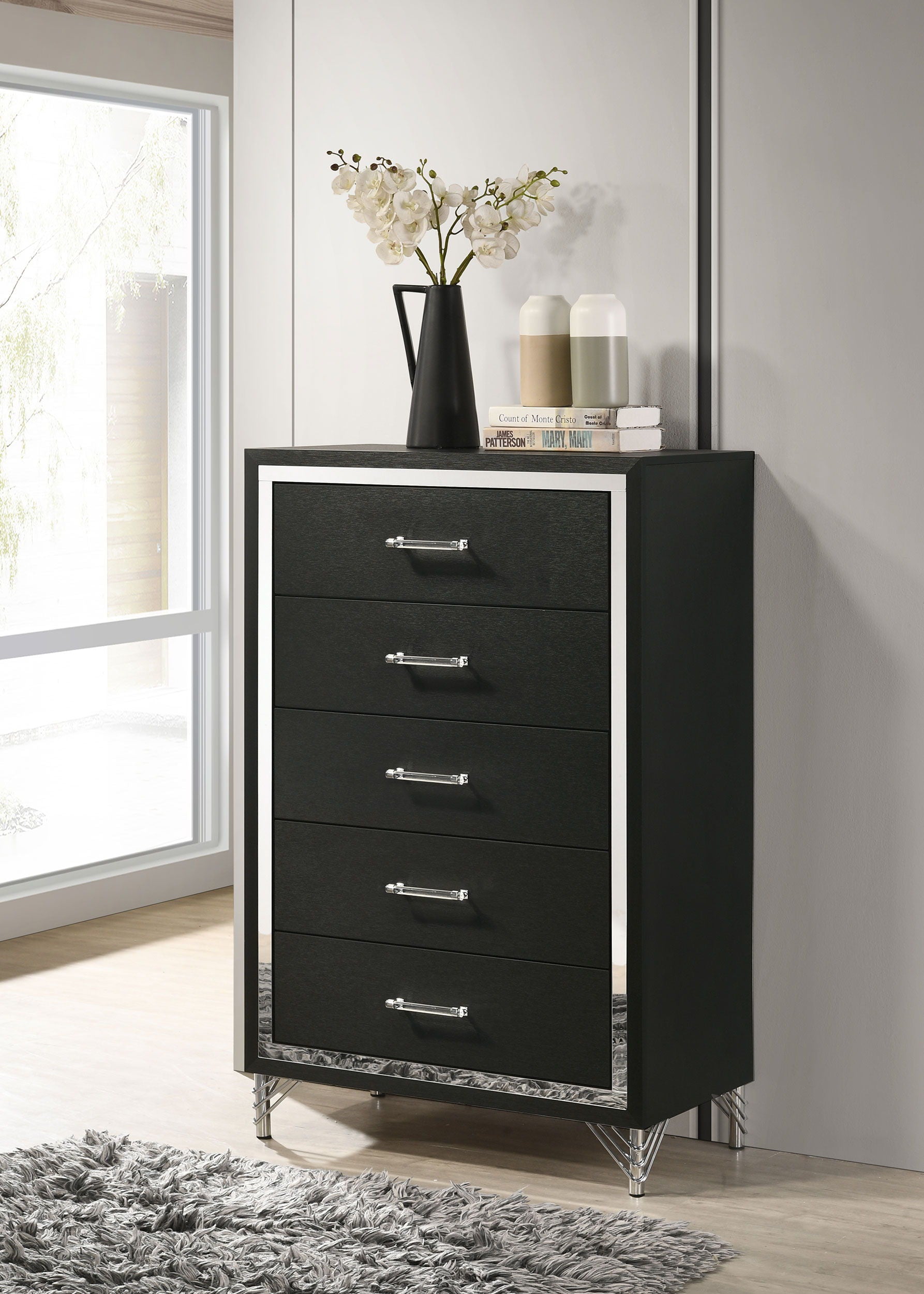 Coaster Fine Furniture Lucia - 5-Drawer Bedroom Chest Of Drawers - Black | Meri Furniture