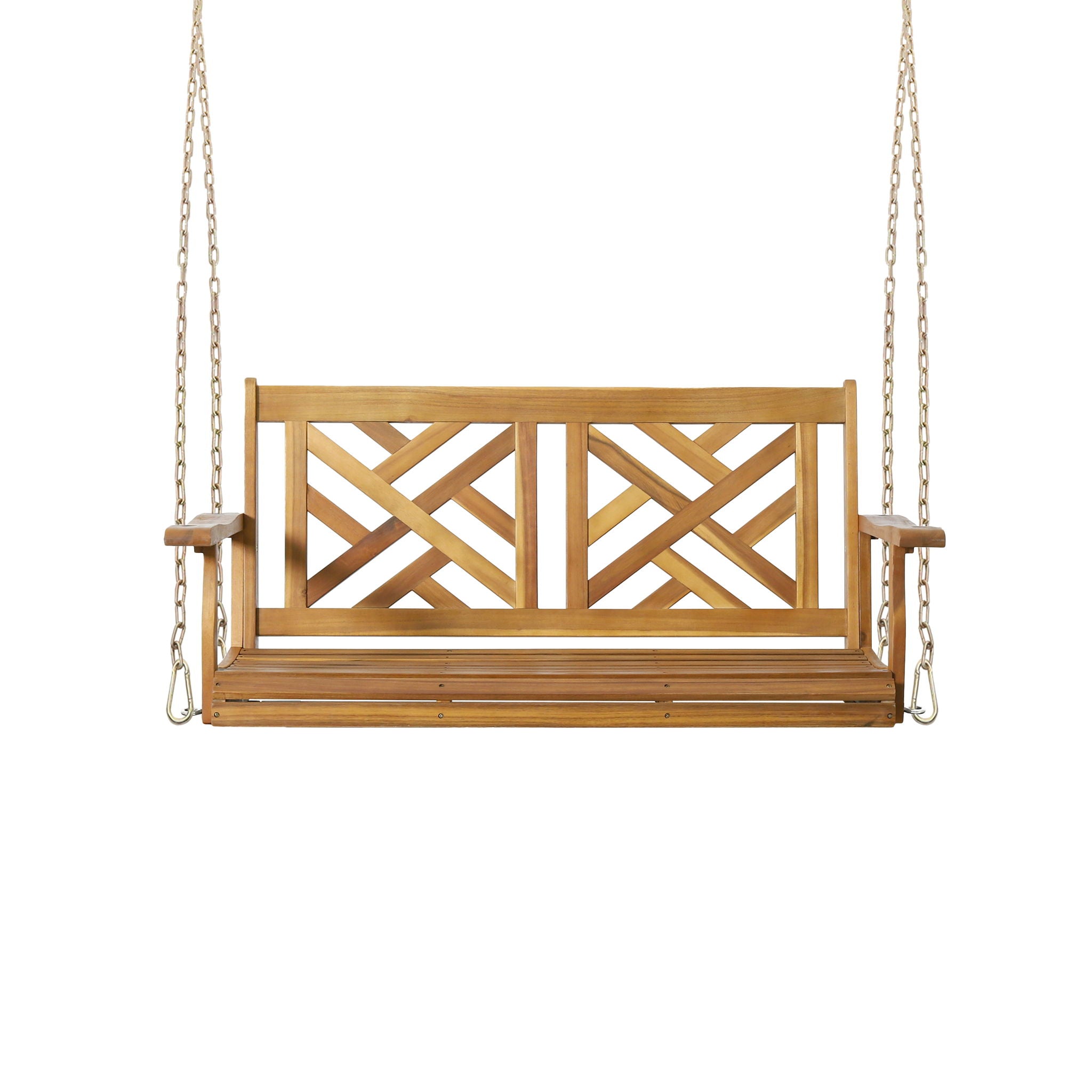 Alejandro - Acacia Wood Porch Swing With Slat Panel Seating