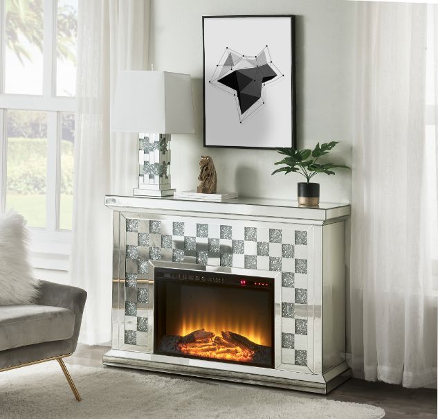 ACME Noralie - Fireplace - Mirrored | Meri Furniture