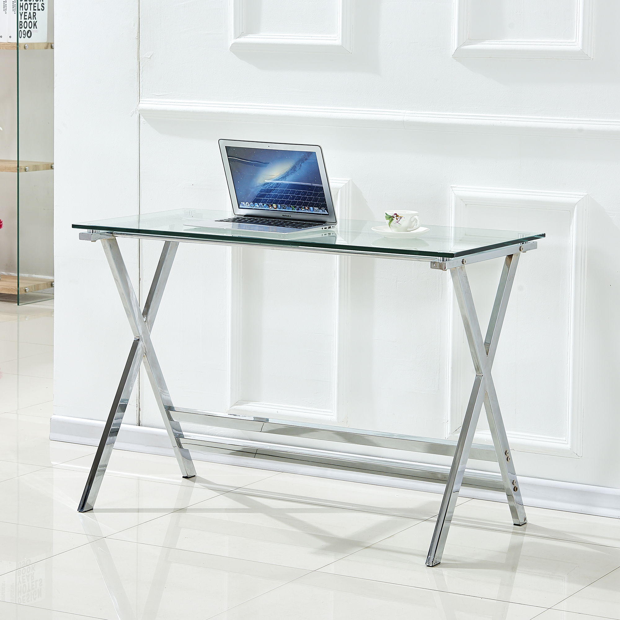 Transparent Glass Computer Desk With Rounded Edges, Tempered Glass Laptop Table - Clear