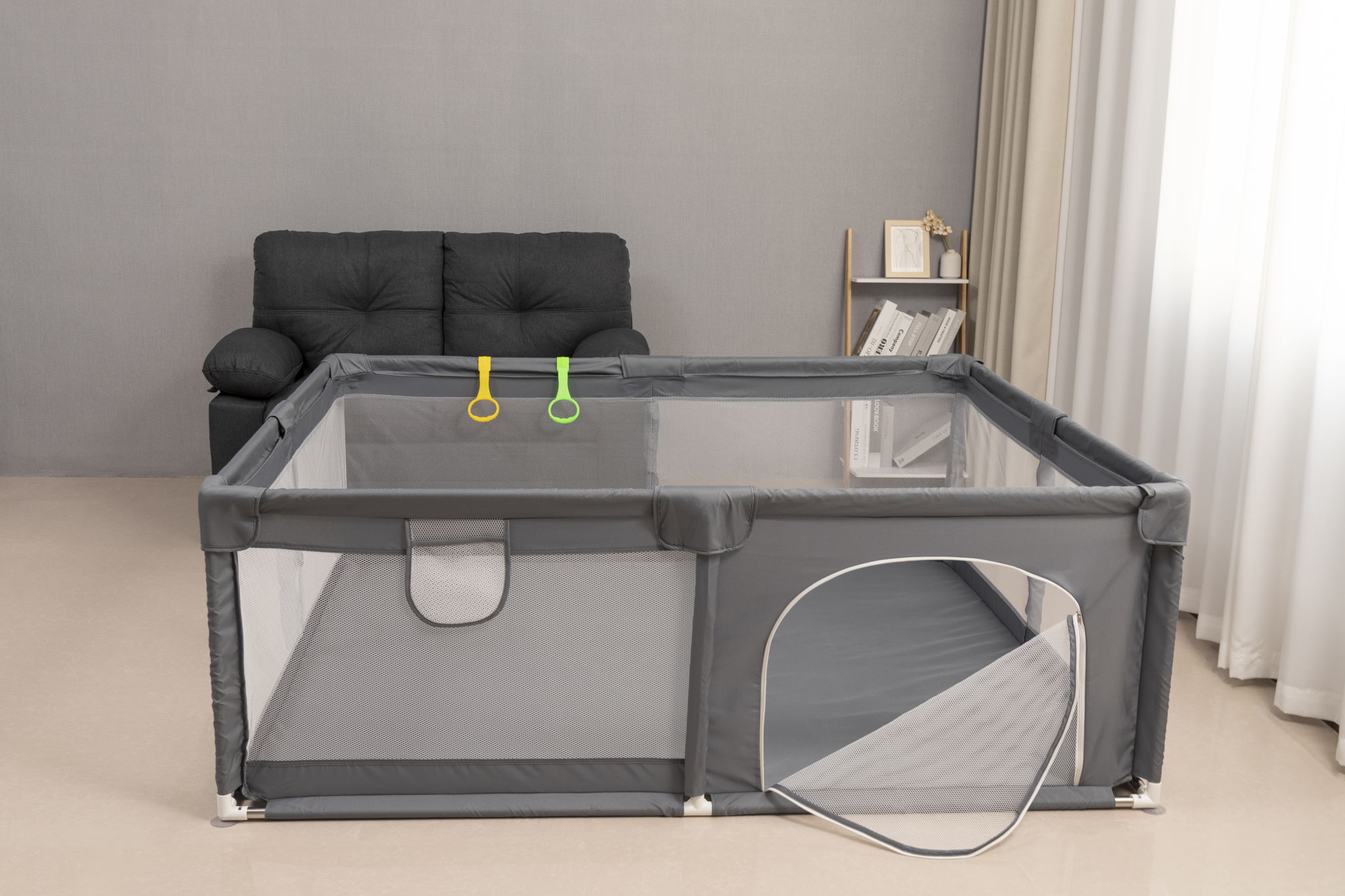 Fabric Baby Playpen, Baby Fence Play Area With Anti Slip Base - Gray