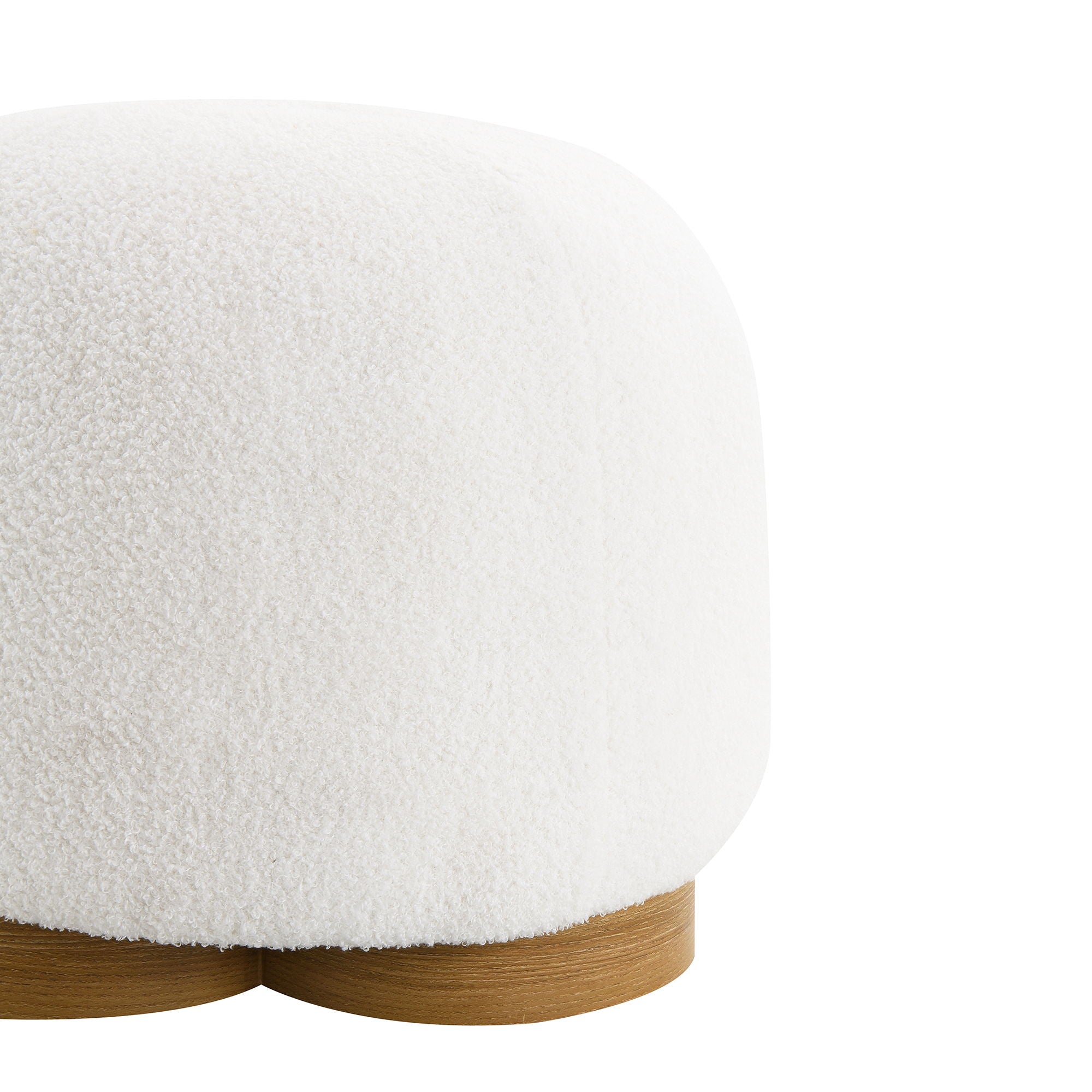 Round Soft Teddy Fabric Upholstered Ottoman With Metal Accents
