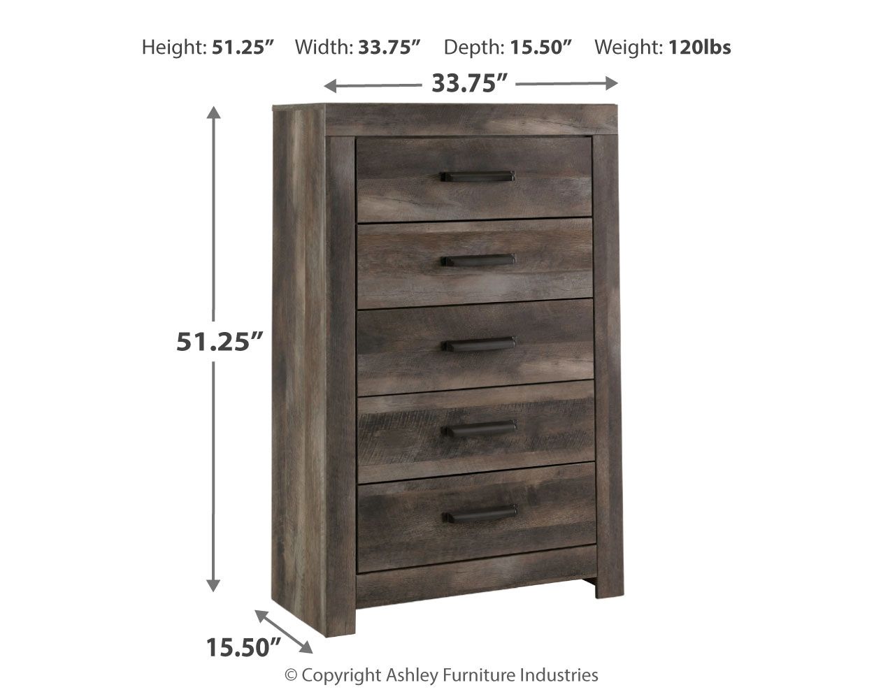 Signature Design by Ashley® Wynnlow - Gray - Five Drawer Chest | Meri Furniture