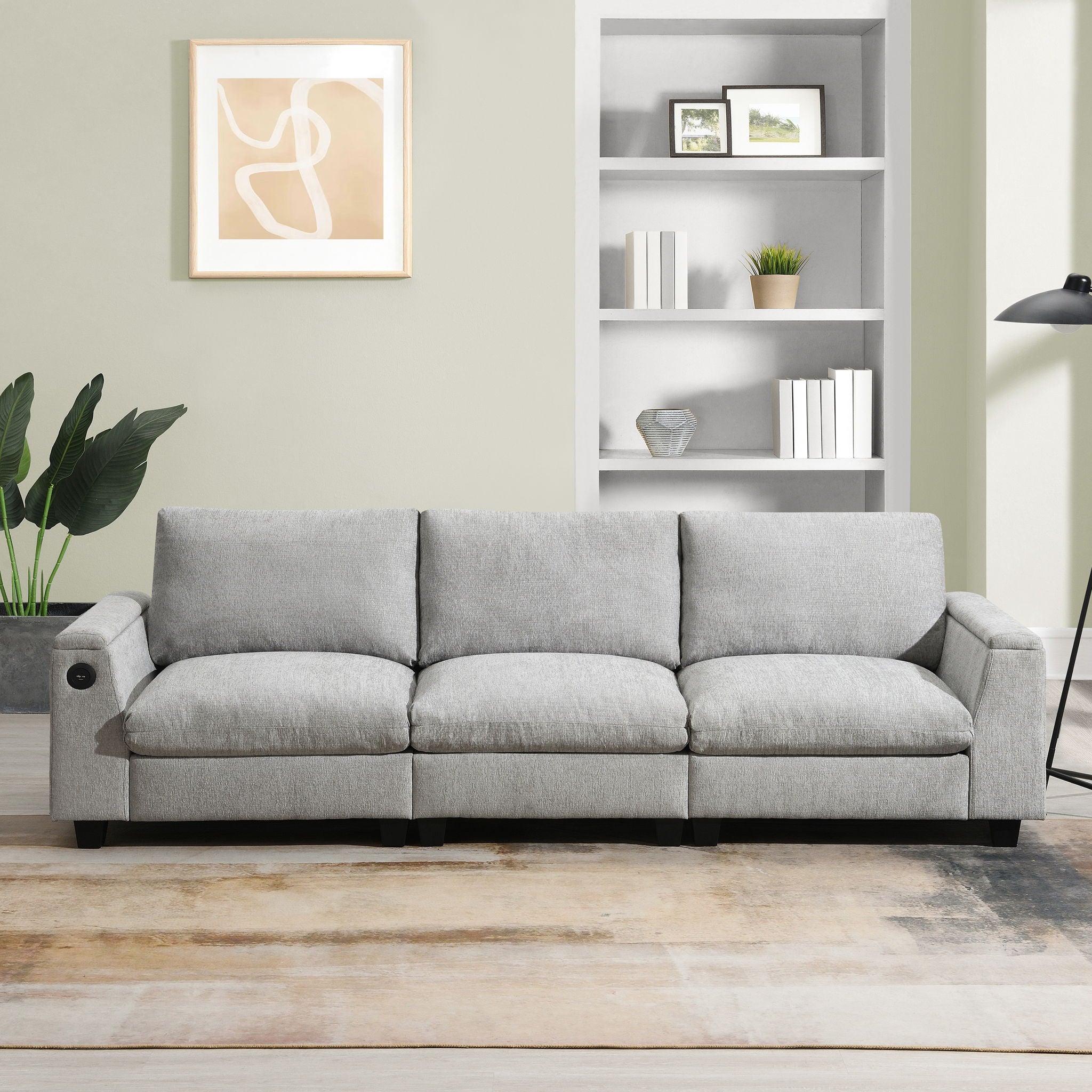 Sectional With Bluetooth Speaker Comfy Cloud Couch Set With Drop Down Table Cup Holders, USB Charger Storage Armrest Wide Seat Sofa