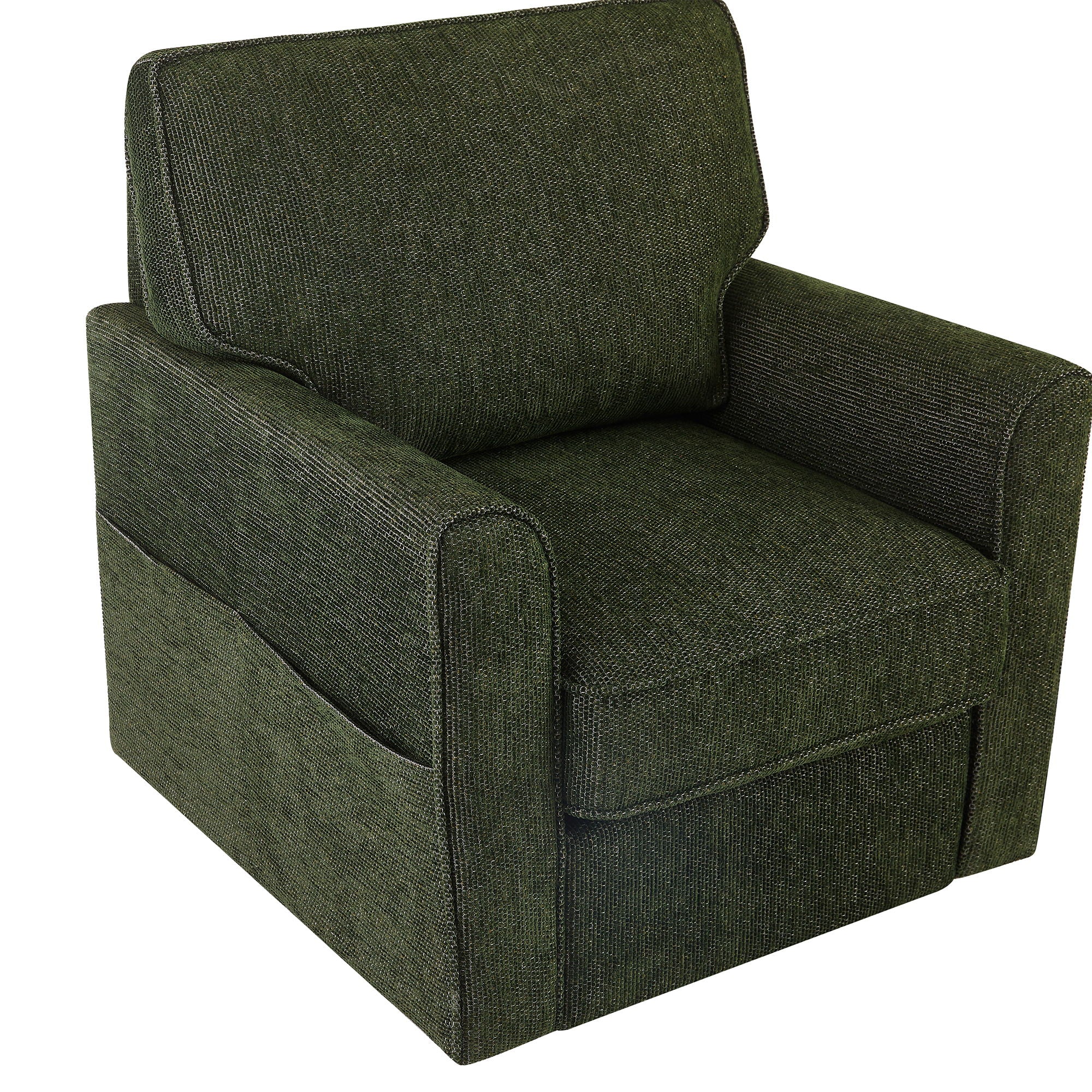 360° Swivel Accent Barrel Armchair With Side Pockets, Compact Design
