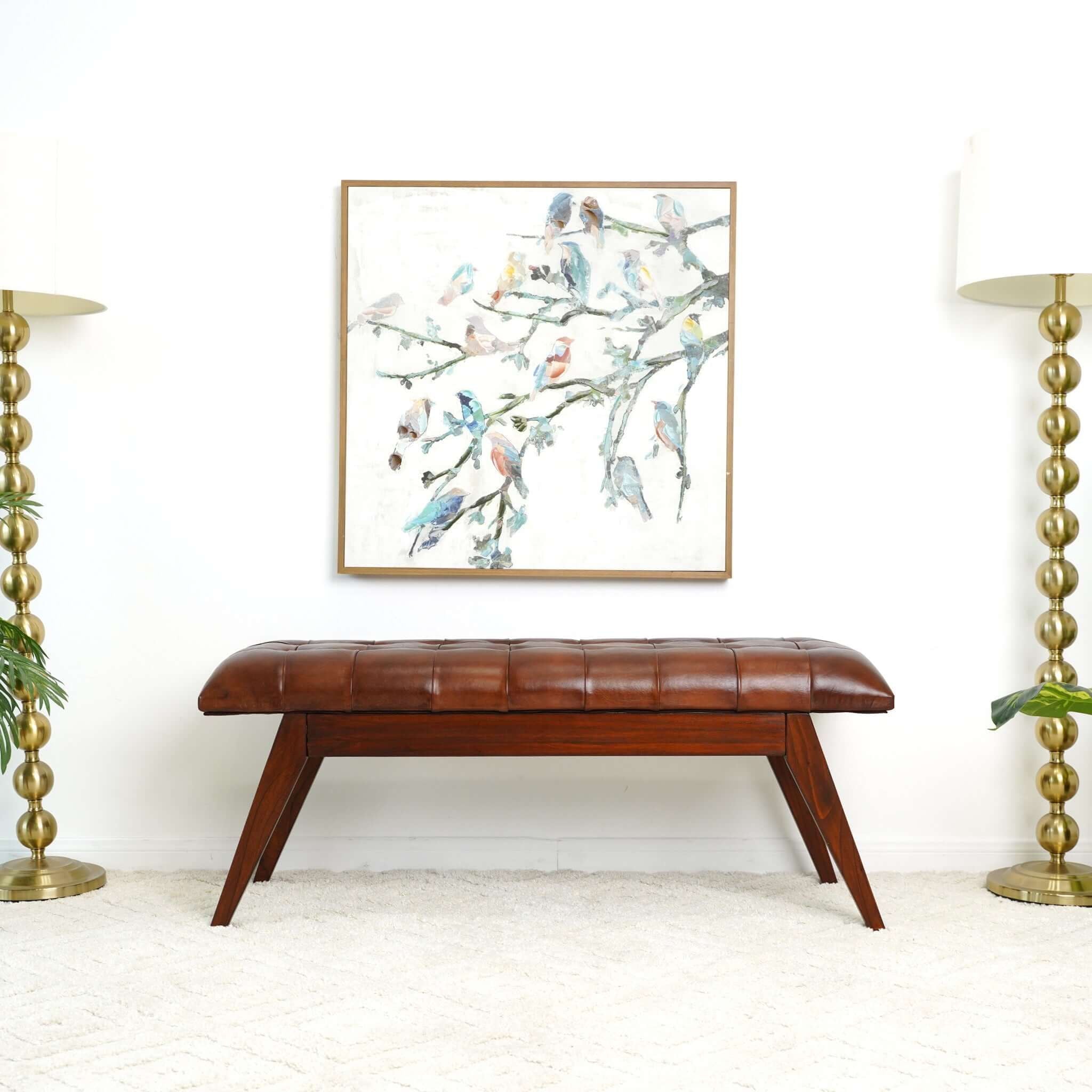 Maja - Mid-Century Modern Leather Bench - Cognac / Dark Brown