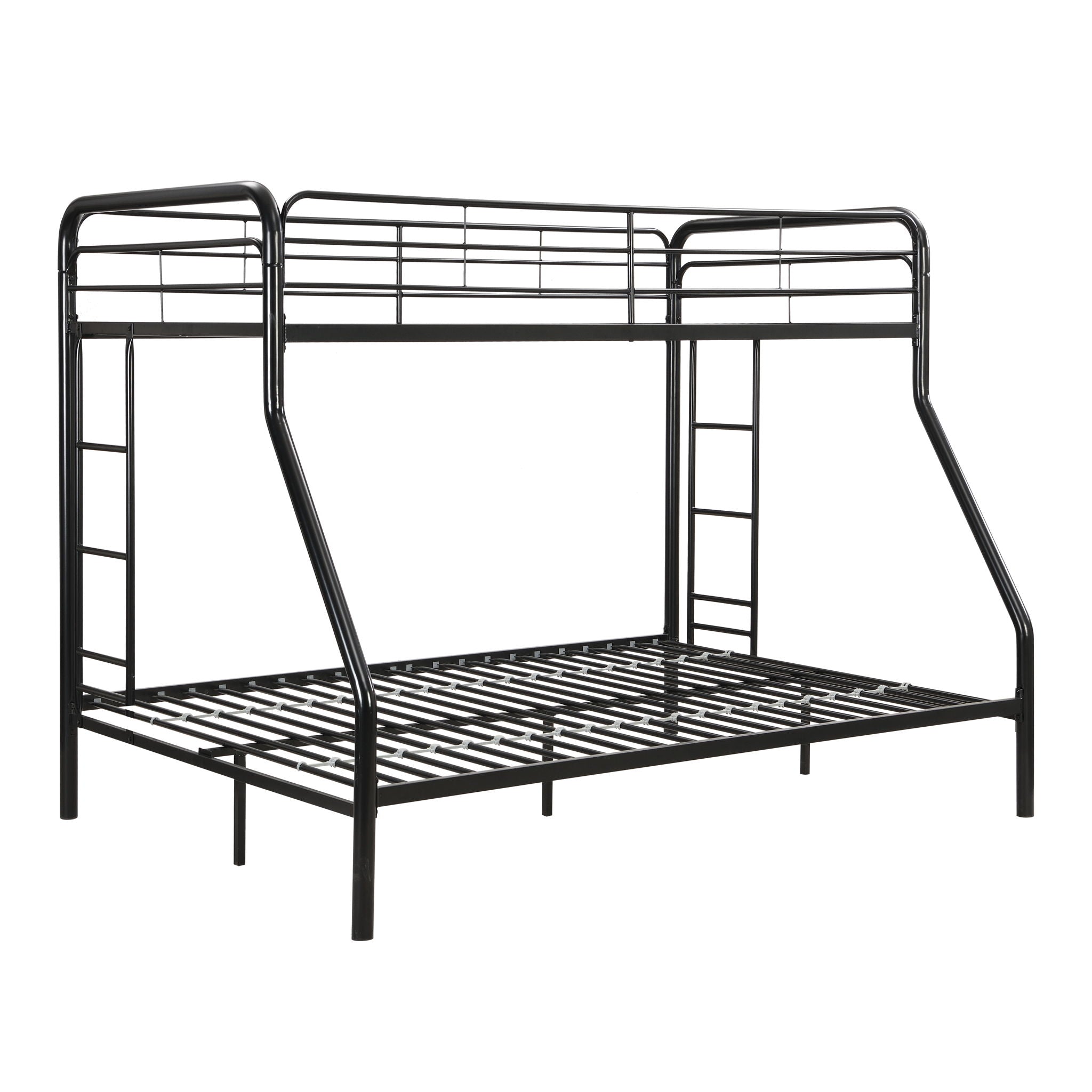 Modern Twin Over Full Metal Bunk Bed With Trundle And Dual Side Ladder And Metal Design - Black / Brown
