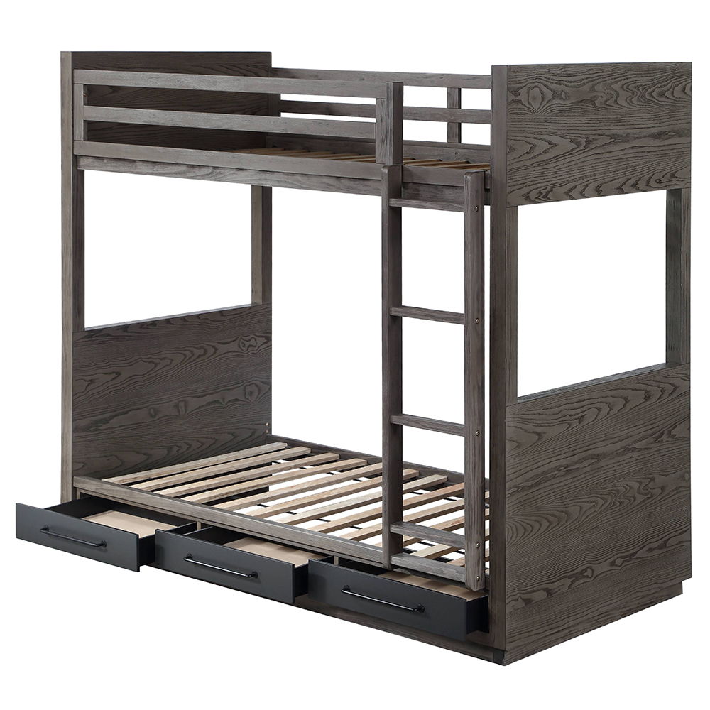 Estevon - Twin Over Twin Bunk Bed With Storage - Gray Oak