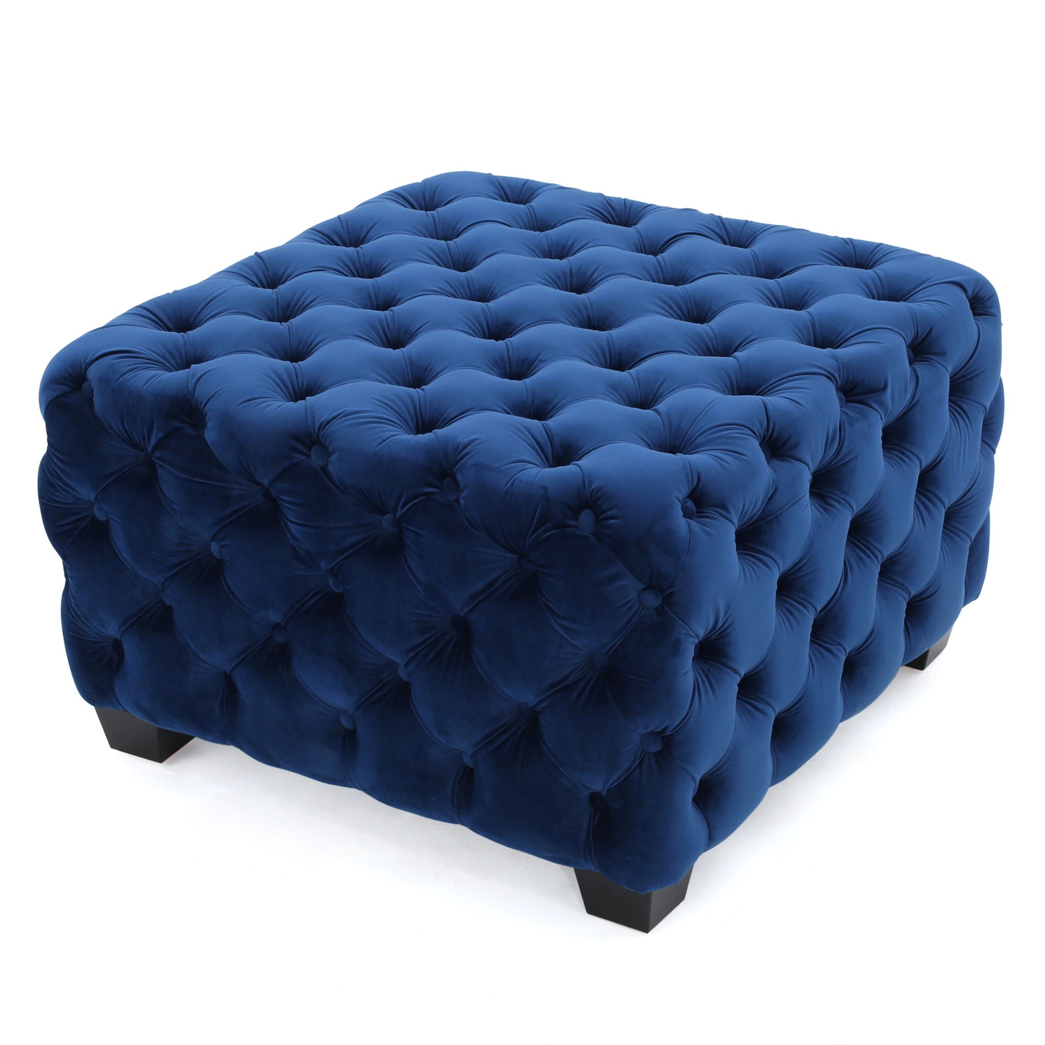 Modern Glam Ottoman With Velvet Upholstery And Button Tufted Design