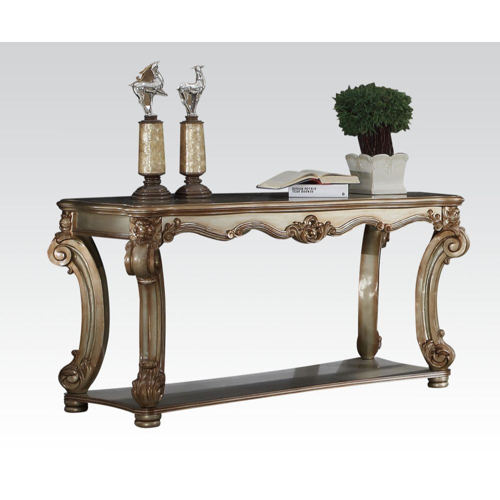 KD, Rectangular Table w/Scrolled Leg and Bottom Shelf • Top Apron: Scrolled Decor Trim