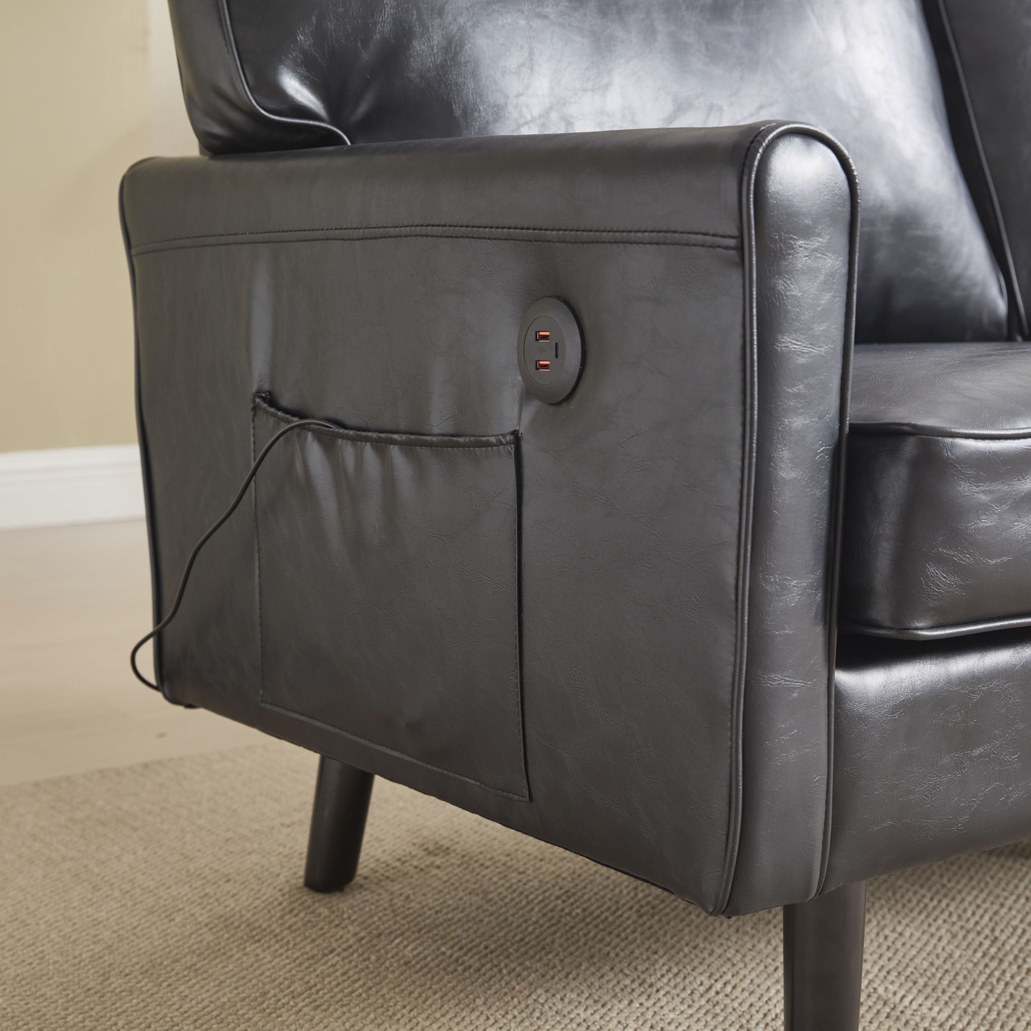 Mid Century Modern Loveseat Sofa With USB Ports, Removable Pillow Cover