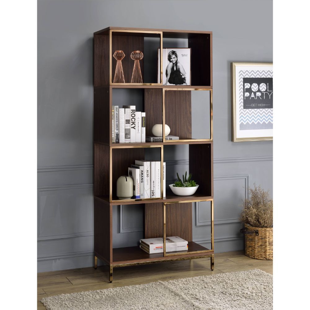 ACME Diwan - Bookshelf - Walnut & Champagne | Meri Furniture