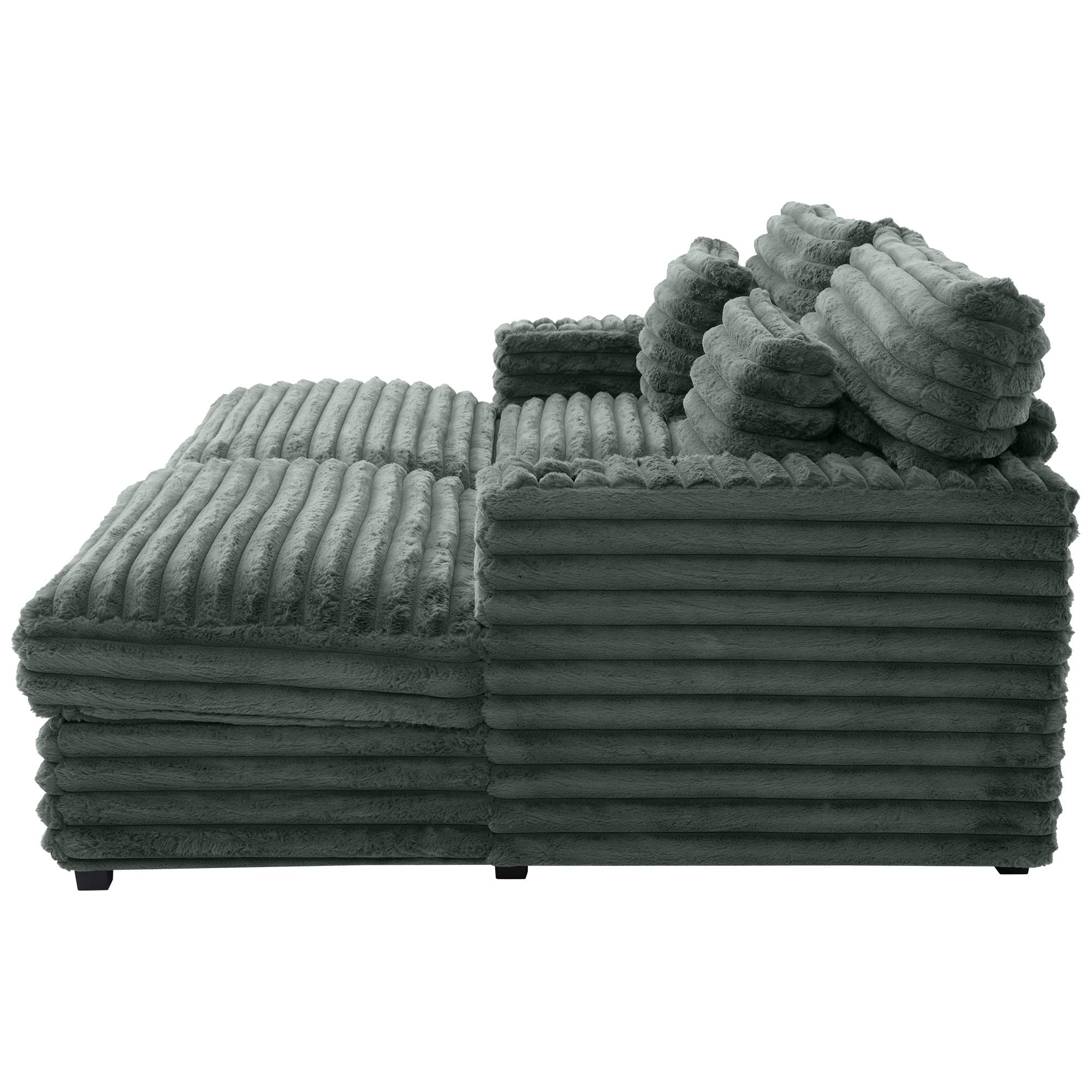 Plush Oversized Double Chaise Lounge Sofa Bed With USB Ports And Cup Holders