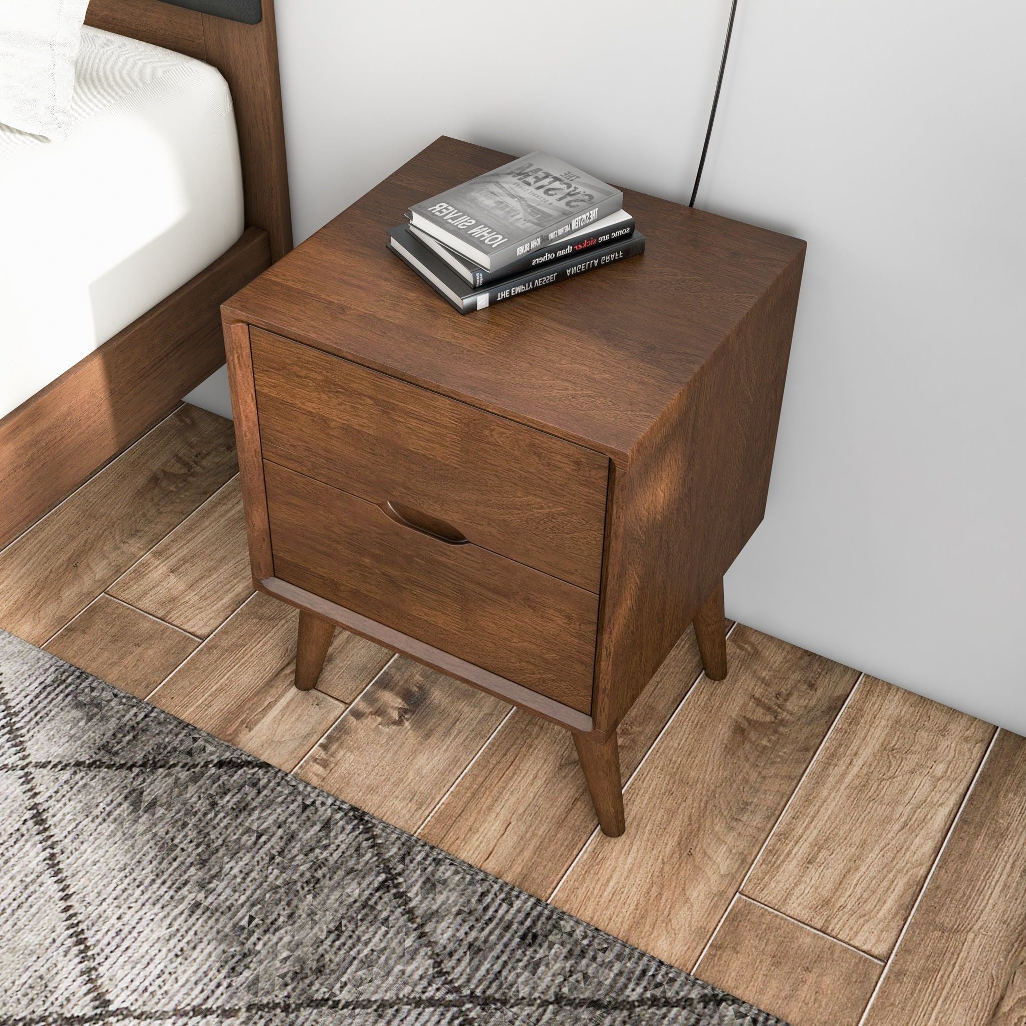 Alexandra - Night Stand With 2 Drawers - Walnut Brown