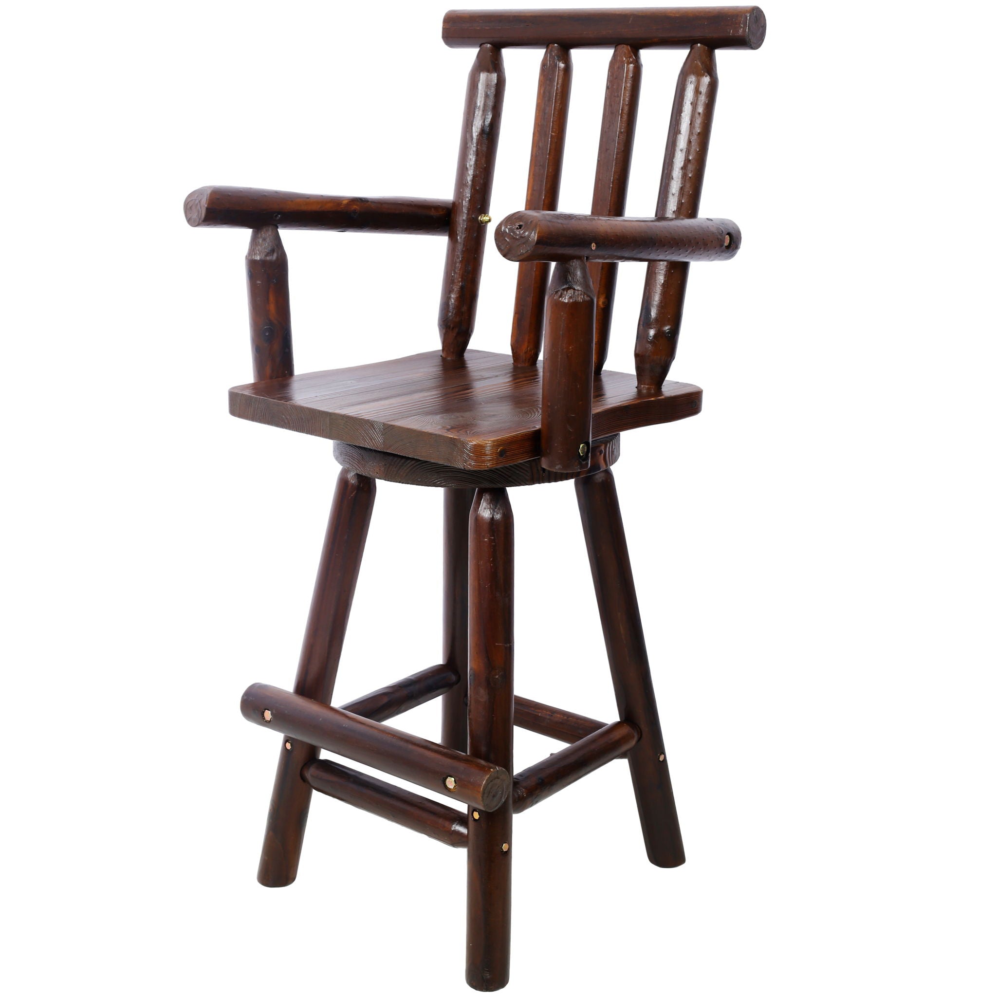 Rustic Bar Stool, Fir Wood Construction, Wide Armrest