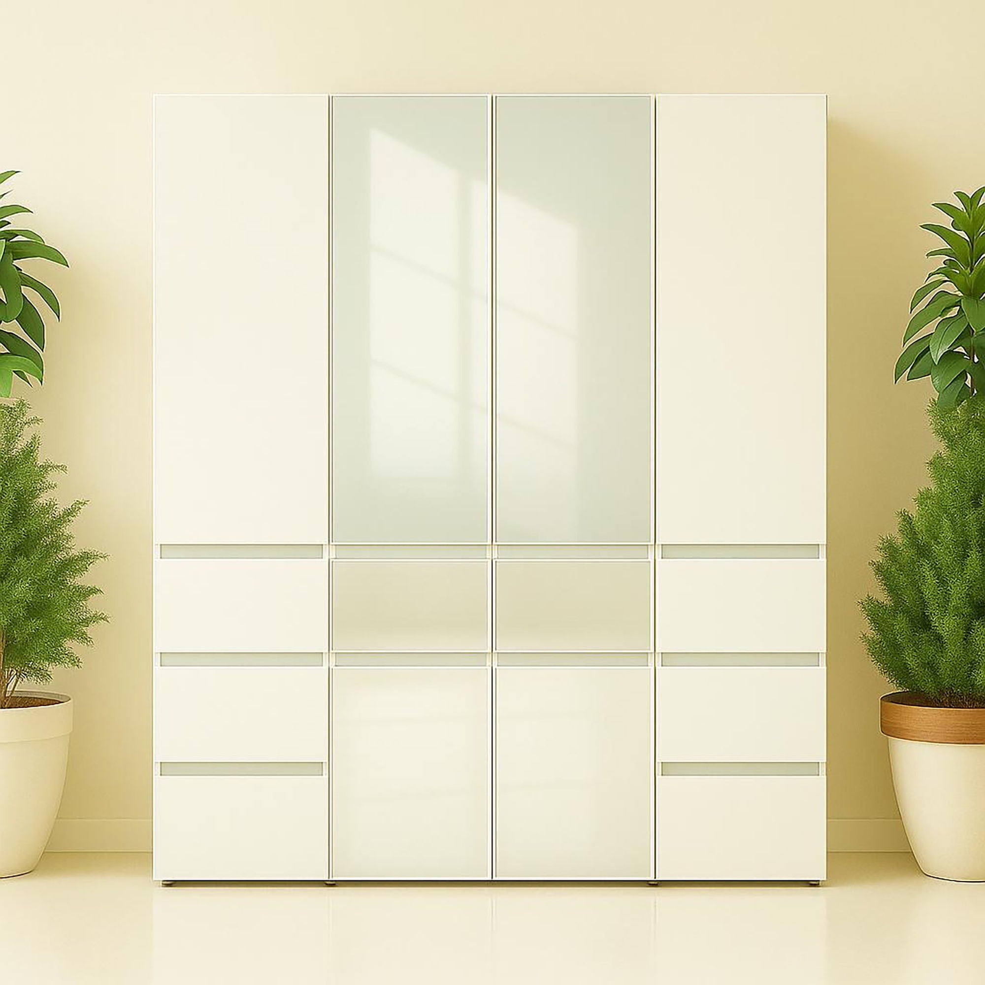 Elise - Slim Modular Wood Closet Cabinet With Mirror In Durable Melamine Construction - White