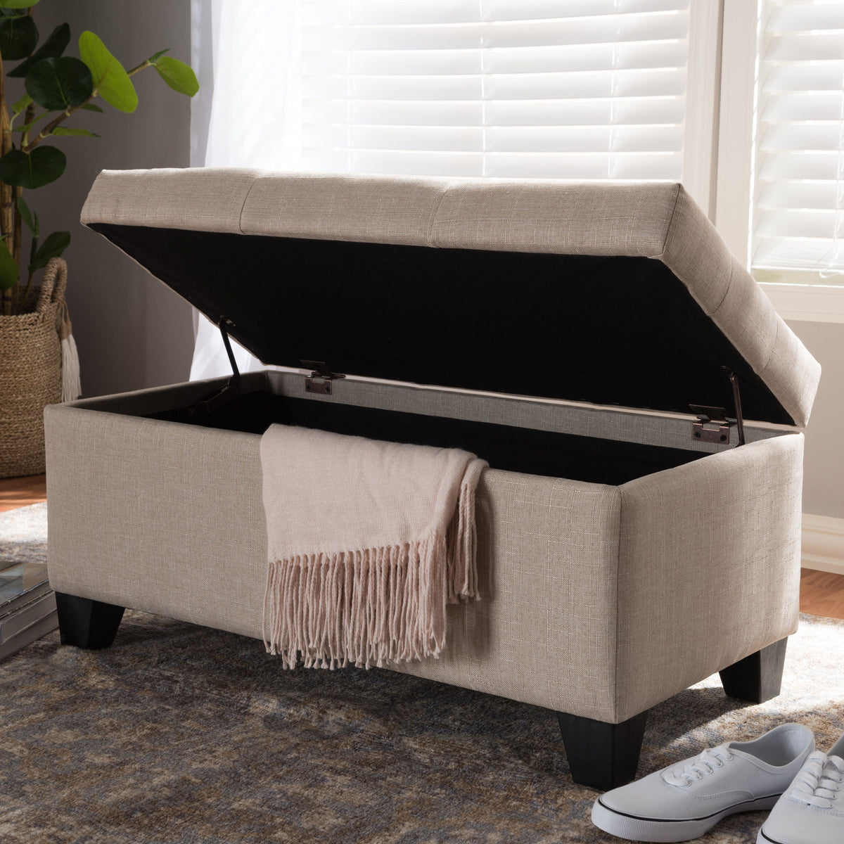 Michaela Modern and Contemporary Beige Fabric Upholstered Storage Ottoman